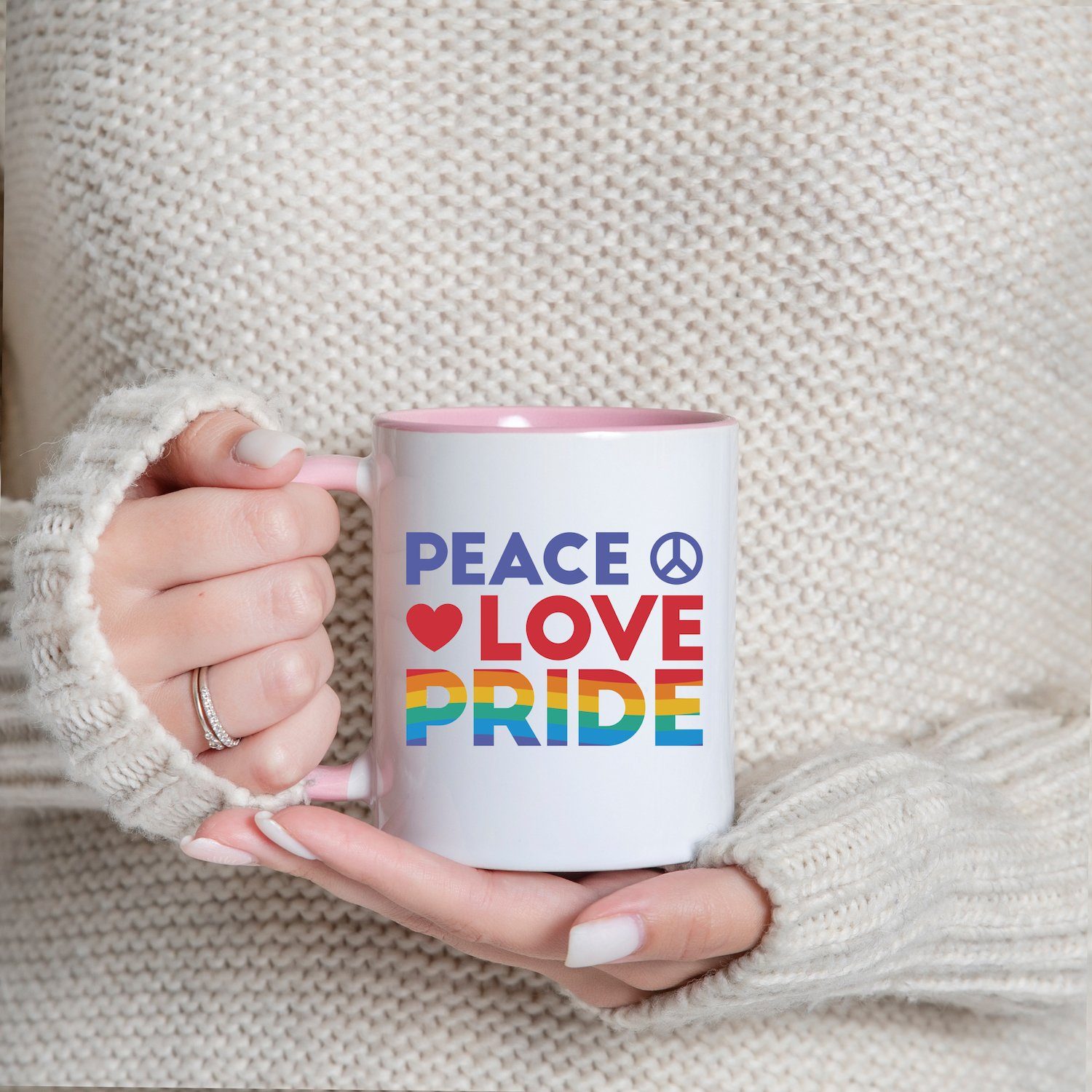 Love Designz Motiv Keramik, Youth Pride Tasse trendigem Peace Geschenk, mit Weiss/Rosa Kaffeetasse