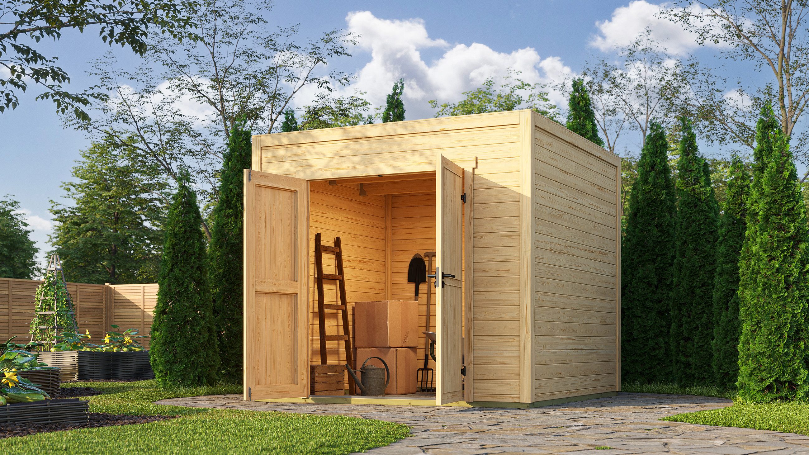 weka Gartenhaus Batu 2, Flachdach, Vollholztür, BxT: 250x257,5 cm, 28 mm starke Blockbohlen, in verschiedenen Farben