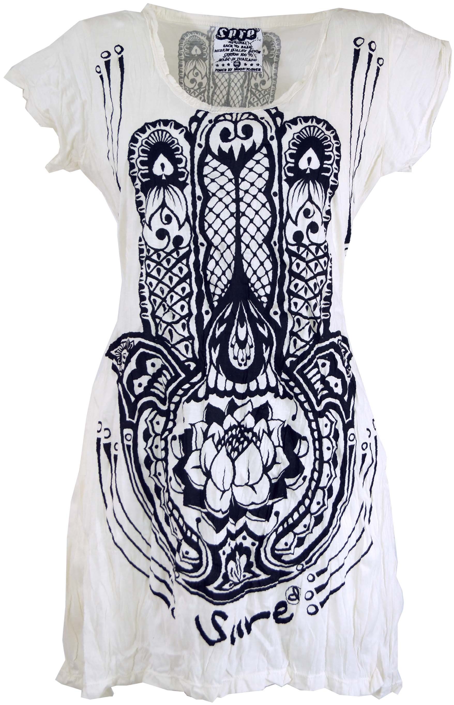 Guru-Shop T-Shirt Sure Long Shirt, Minikleid Fatimas Hand - weiß Festival, Goa Style, alternative Bekleidung