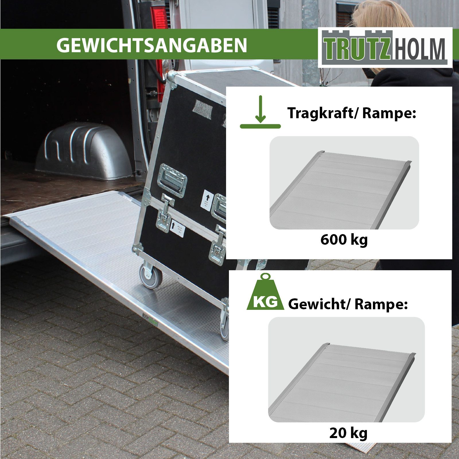TRUTZHOLM Auffahrrampe Alu Breitrampe Eventrampe Laderampe 214 cm 600 Kg Verladerampe (1-St), stabile Konstruktion, hochwertige Verarbeitung, kompakte Bauweise