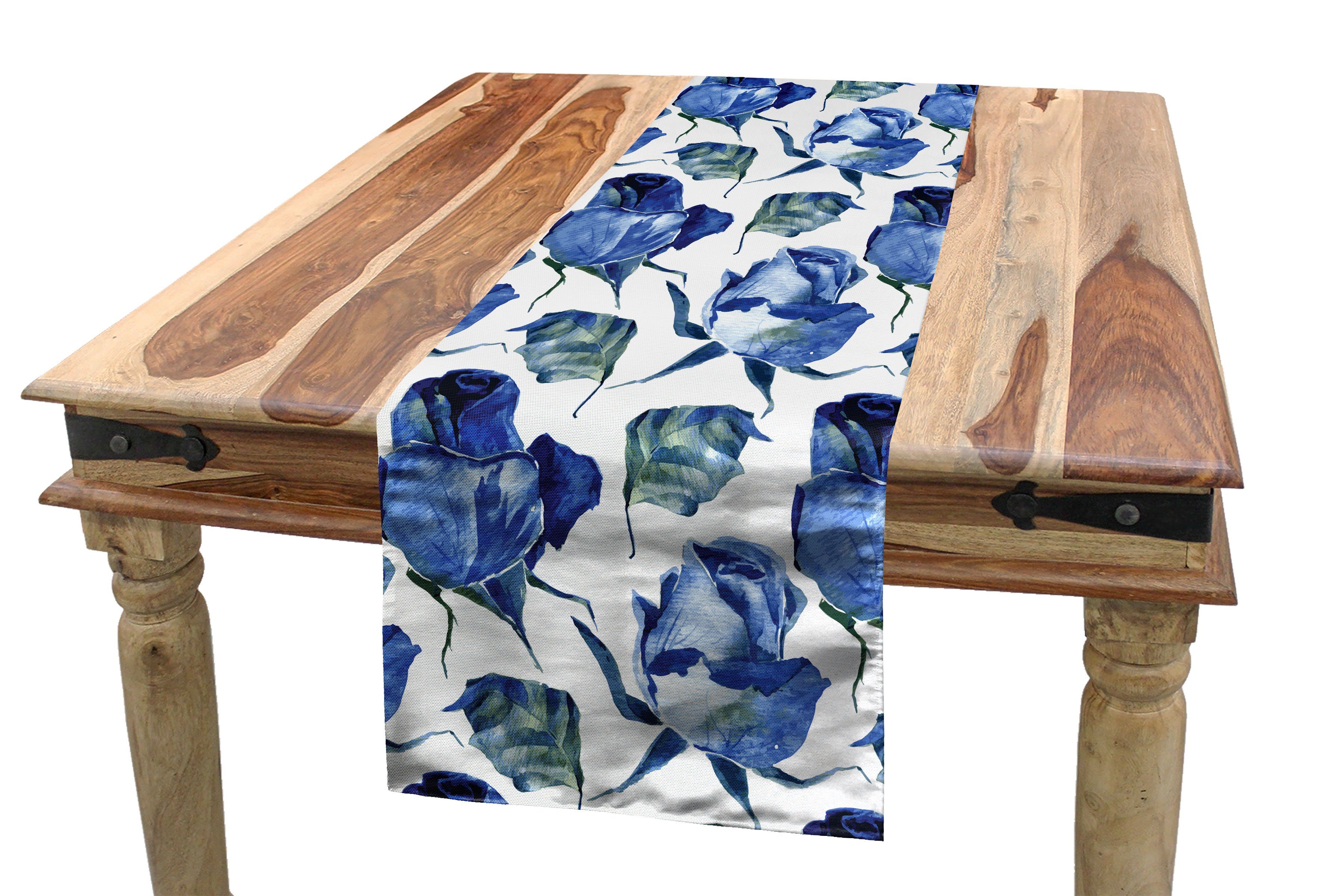 Abakuhaus Tischläufer Esszimmer Küche Rechteckiger Dekorativer Tischläufer, Aquarell Rosen mit Blättern