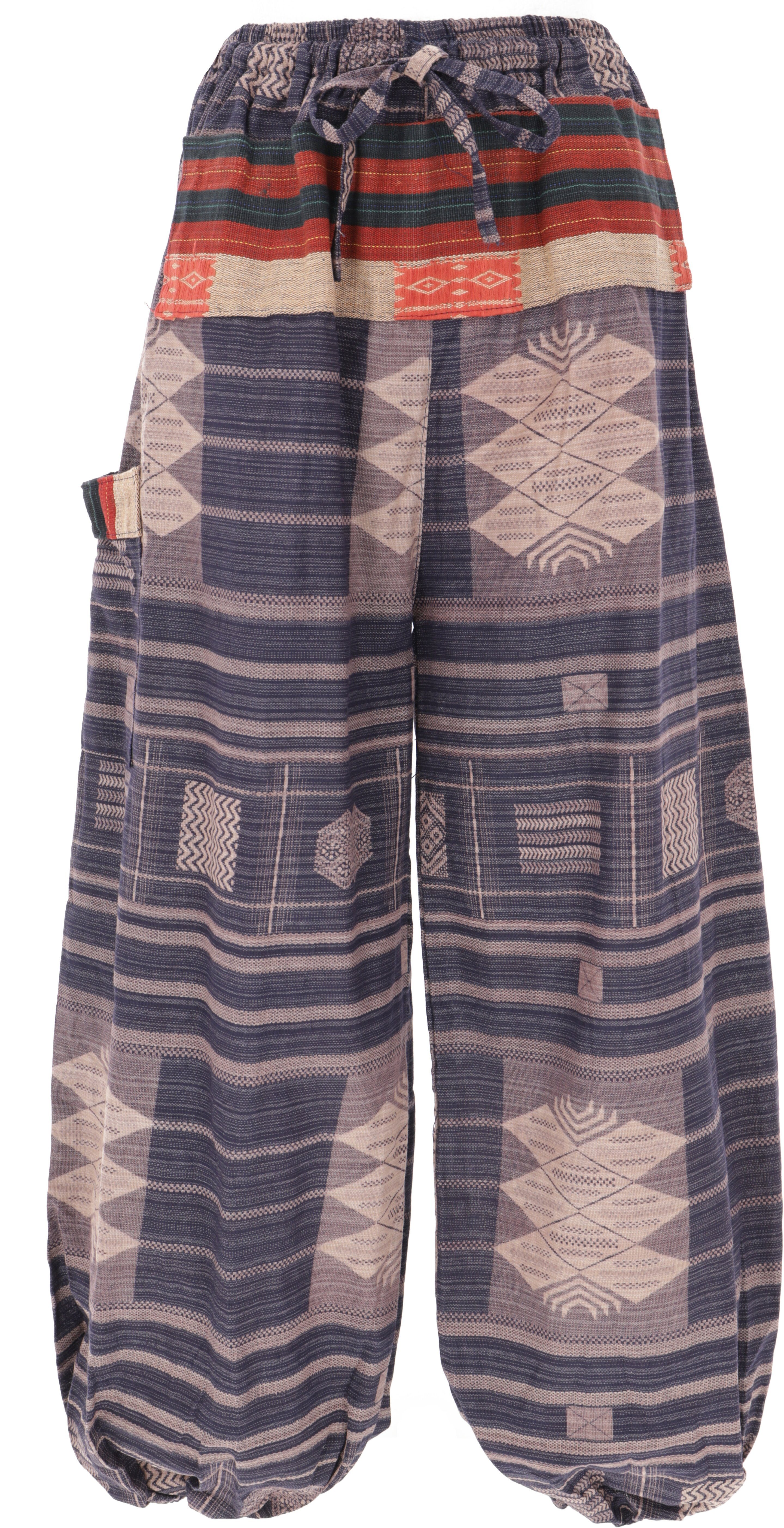 Guru-Shop Relaxhose Yogahose, Ikat Pluderhose mit breitem gewebtem.. Ethno Style, alternative Bekleidung