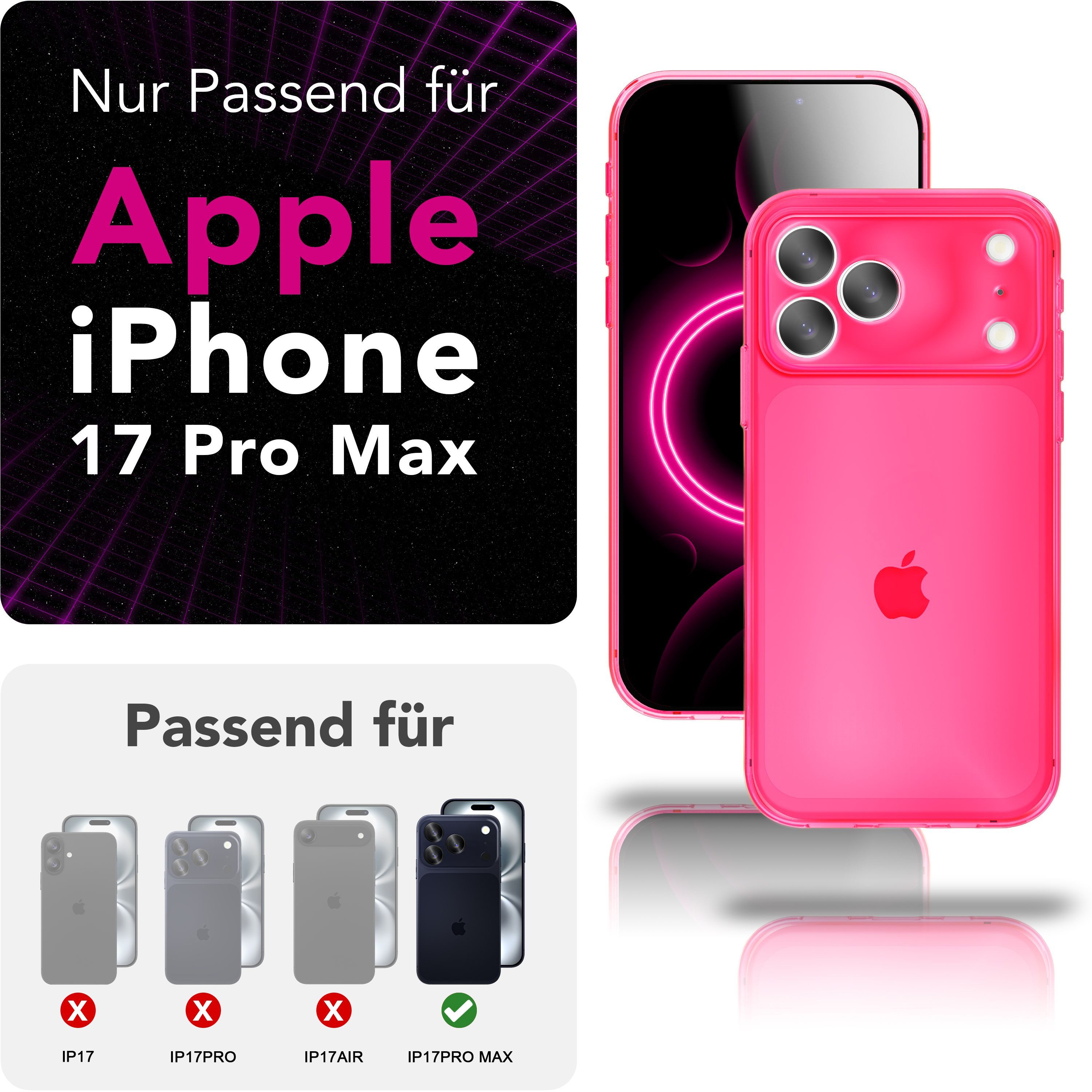 Nalia Smartphone-Hülle Apple iPhone 17 Pro Max 17,5 cm (6,9 Zoll), Leuchtende Neon Farbe / Durchsichtig / Anti-Gelb / Soft TPU & Flexibel