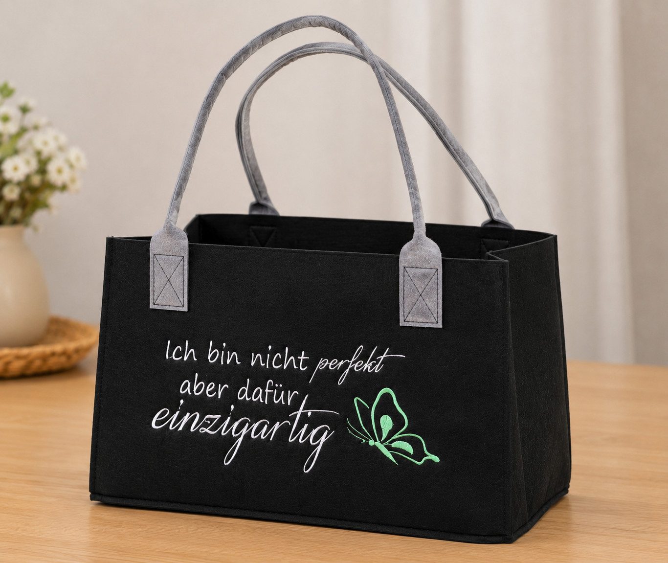 MF Einkaufsshopper Filztasche Unica Ich bin nicht perfekt einzigartig 40 cm