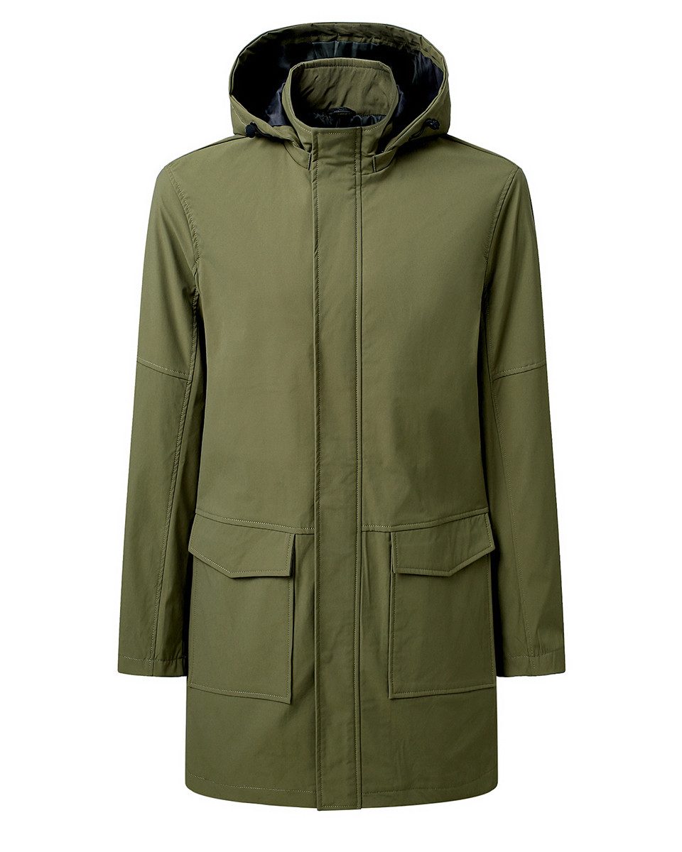 Allthemen Trenchcoat Herren Stehkragen Trenchcoat mit abnehmbarer Kapuze Frühling Herbst