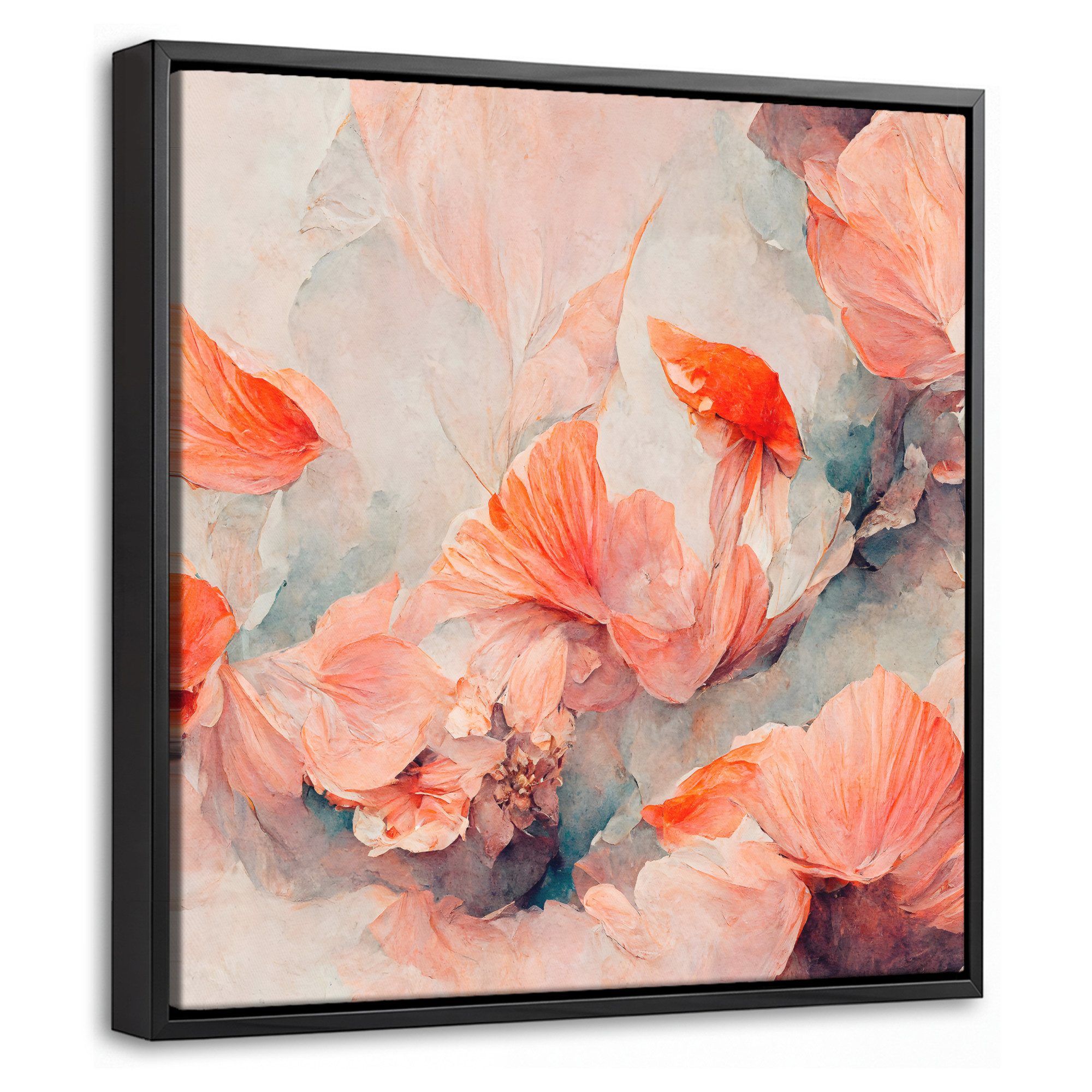 OneMillionCanvasses® Leinwandbild mit Rahmen - Blumen - Blätter - Pflanzen - Rosa, Fotodruck (1 St), Leinwand Bilder Klein, Wand Dekoration Aesthetic 20x20cm