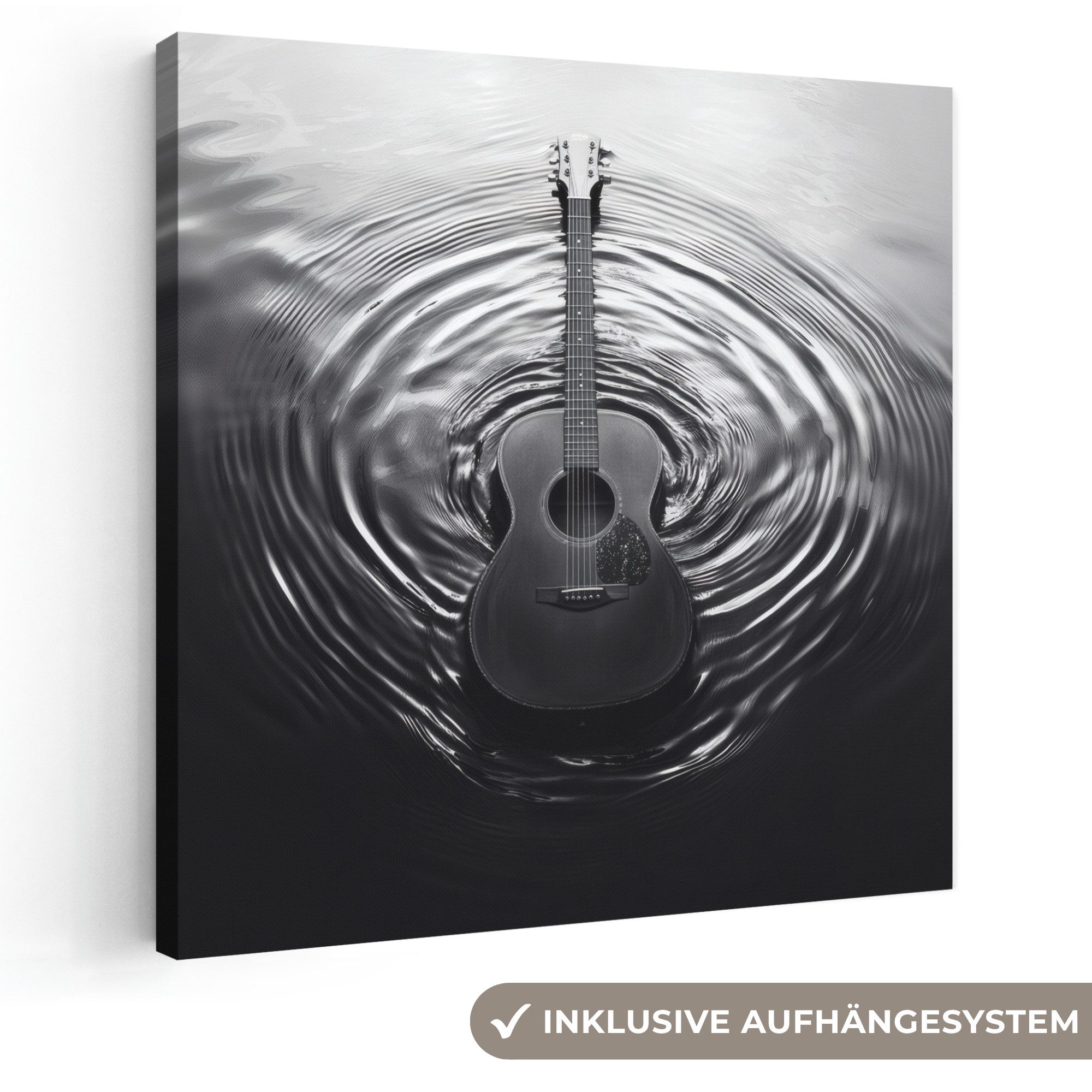 OneMillionCanvasses® Leinwandbild Gitarre - Holz - Wasser, Fotodruck (1 St), Wandbild, Deko Schlafzimmer Wohnzimmer Flur 20x20 cm