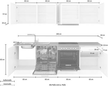 HELD MÖBEL Küchenzeile Visby, mit E-Geräten, Breite 240 cm inkl. Geschirrspülmaschine