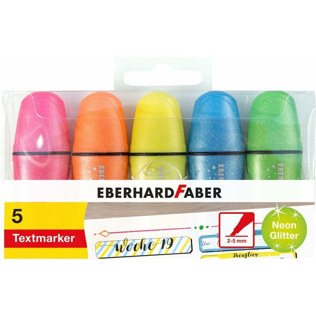Eberhard Faber Marker 5 Glitzer neon Mini Textmarker farbsortiert