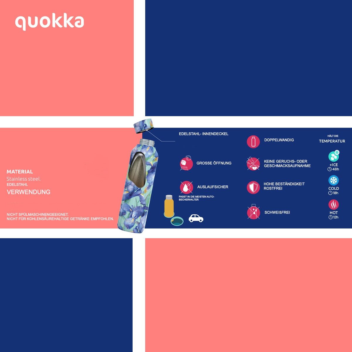 Quokka Trinkflasche Rosa Isolierte 690 ml aus Edelstahl mit Thermoflasche, Thermofunktion