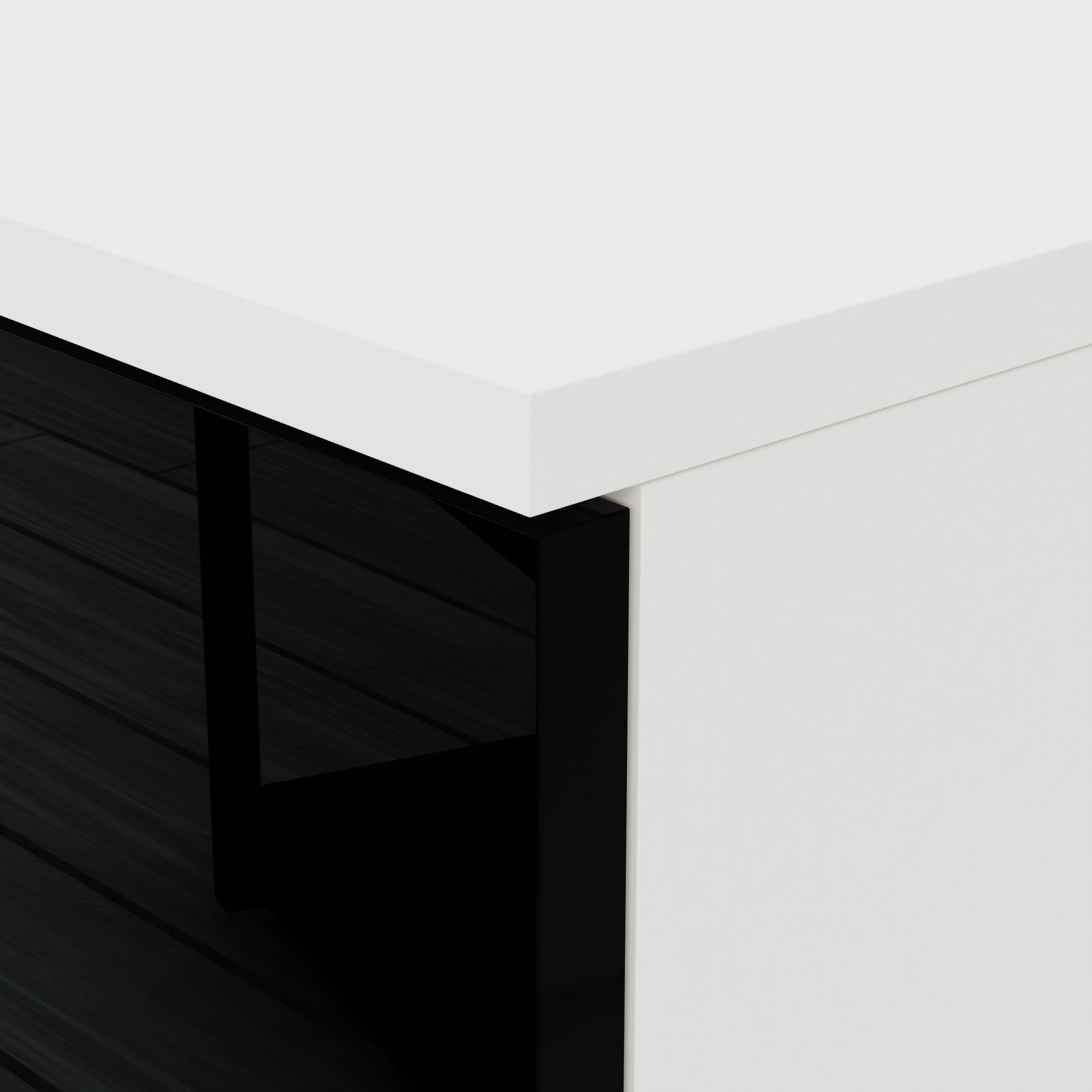 Beleuchtung und in Nachttisch Schwarz Weiß Rapallo, Push-to-open-System Domando Breite 55cm, Matt Nachttisch Weiß, LED Hochglanz