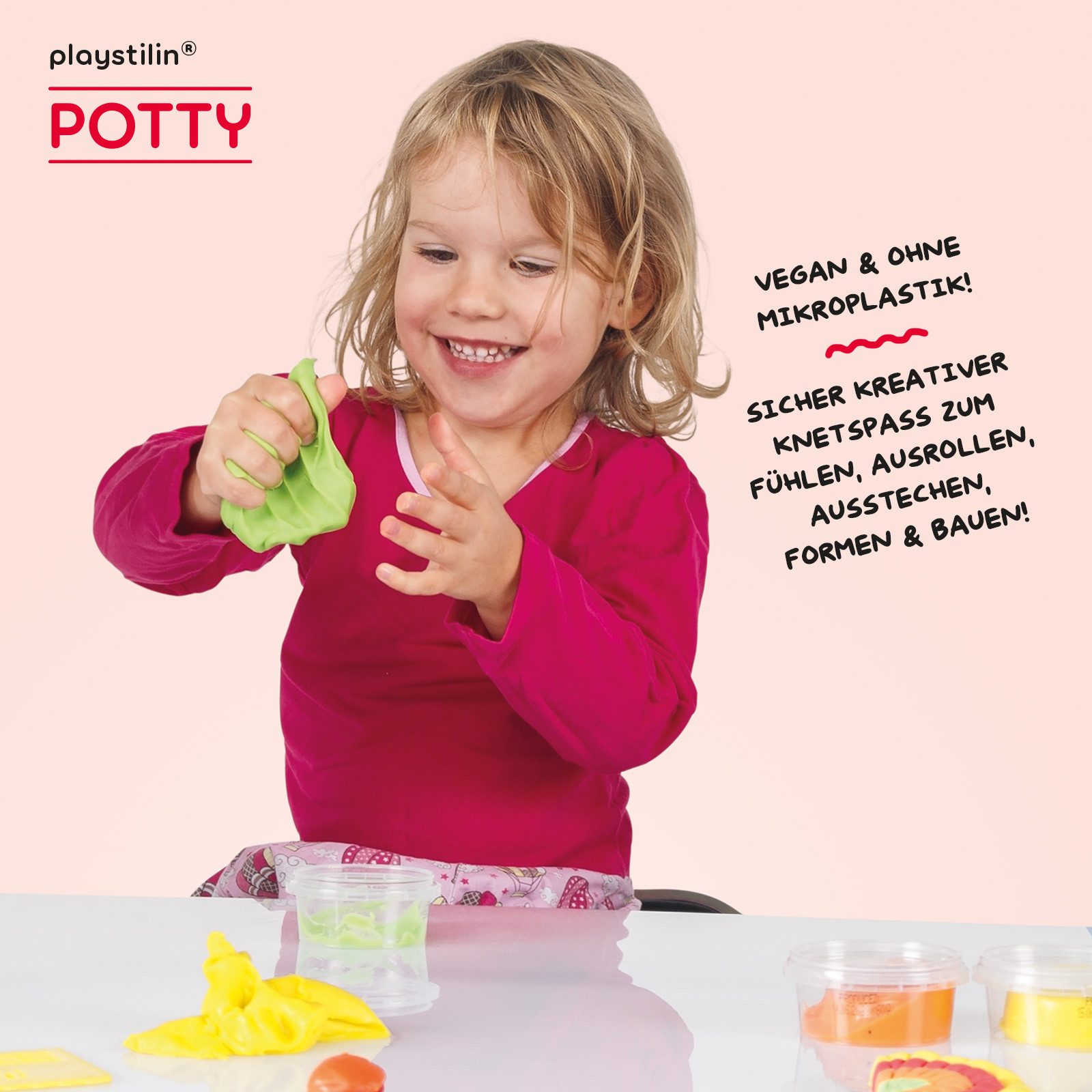 Playstilin® Knetform-Set POTTY (Knetset, 1-tlg., mit Kulleraugen und Modellierwerkzeug), extra weiche Spielknete, lufttrocknend