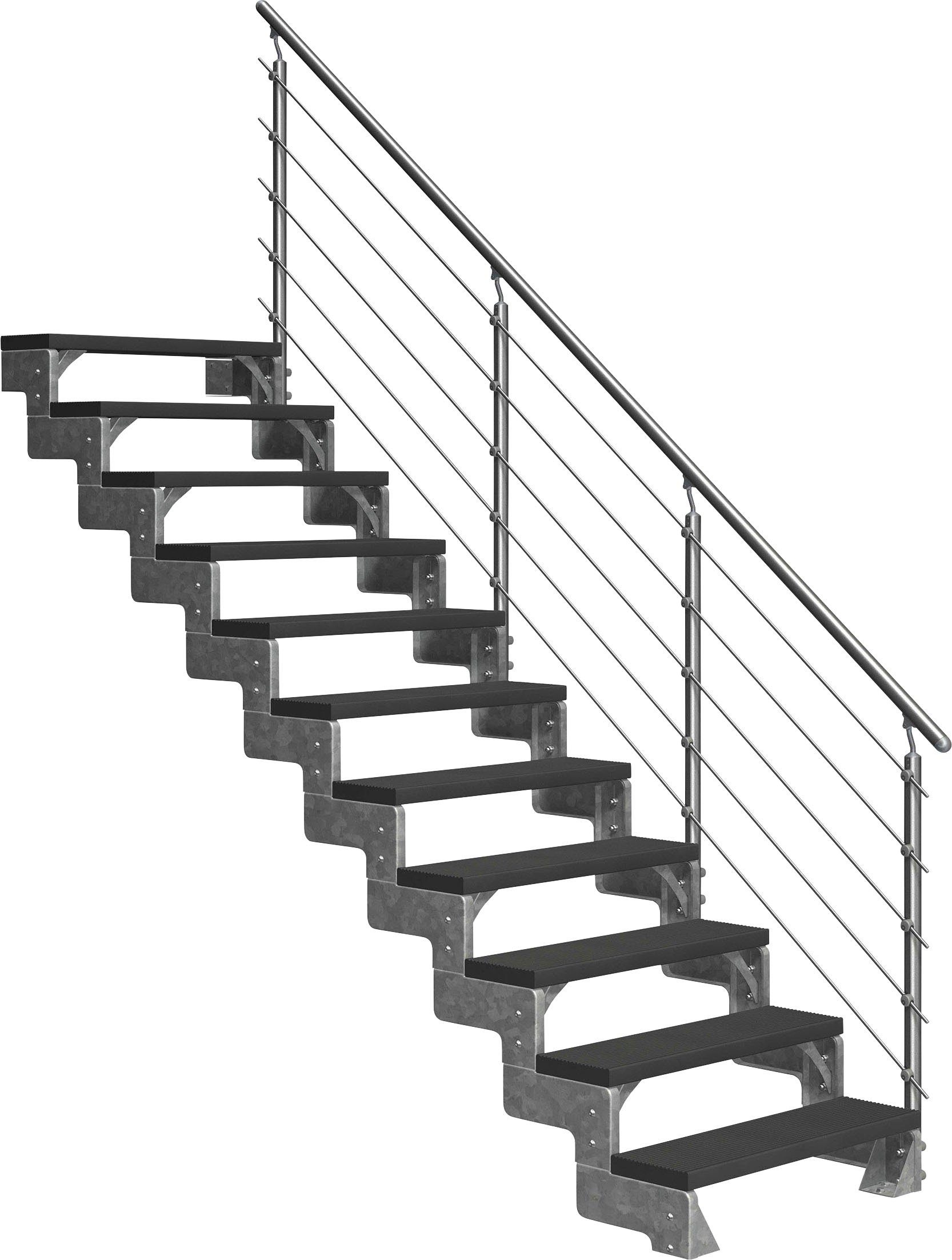 Geschosshöhen TRIMAX®-Stufen inkl. Stufen einseitigem Dolle 242 für offen, Außentreppe 11 anthrazit, Alu/Metall/ES Gardentop, bis cm,