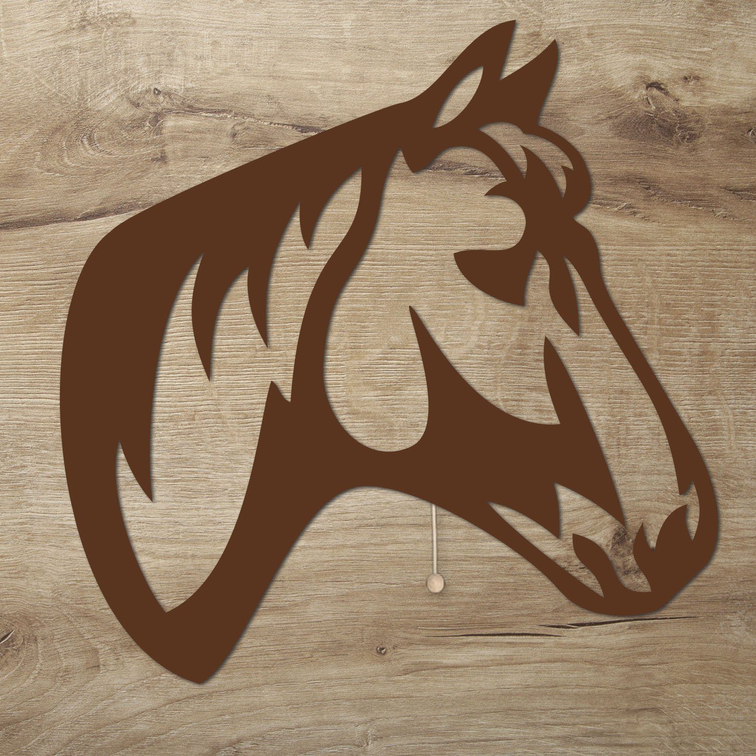 Namofactur LED Nachtlicht Pferd Nachtlicht, Pferdekopf Holz Wandlampe für Kinder I Kinderzimmer, Mit Zugschalter, LED fest integriert, Warmweiß