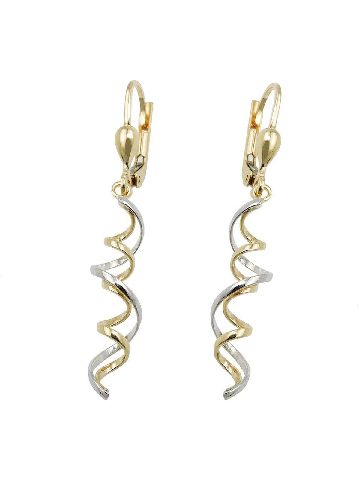 Gallay Paar Ohrhänger Ohrhänger Ohrringe 43x7mm 2 Spiralen bicolor mit Weißgold 9Kt GOLD (1-tlg)