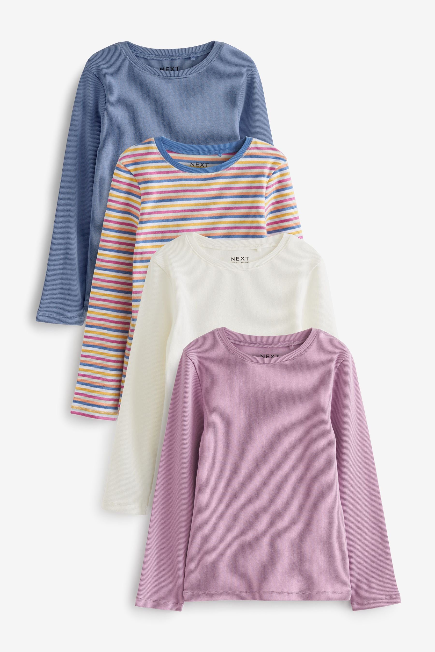 Next Langarmshirt Langärmeliges geripptes Shirt im 4er-Pack (4-tlg)