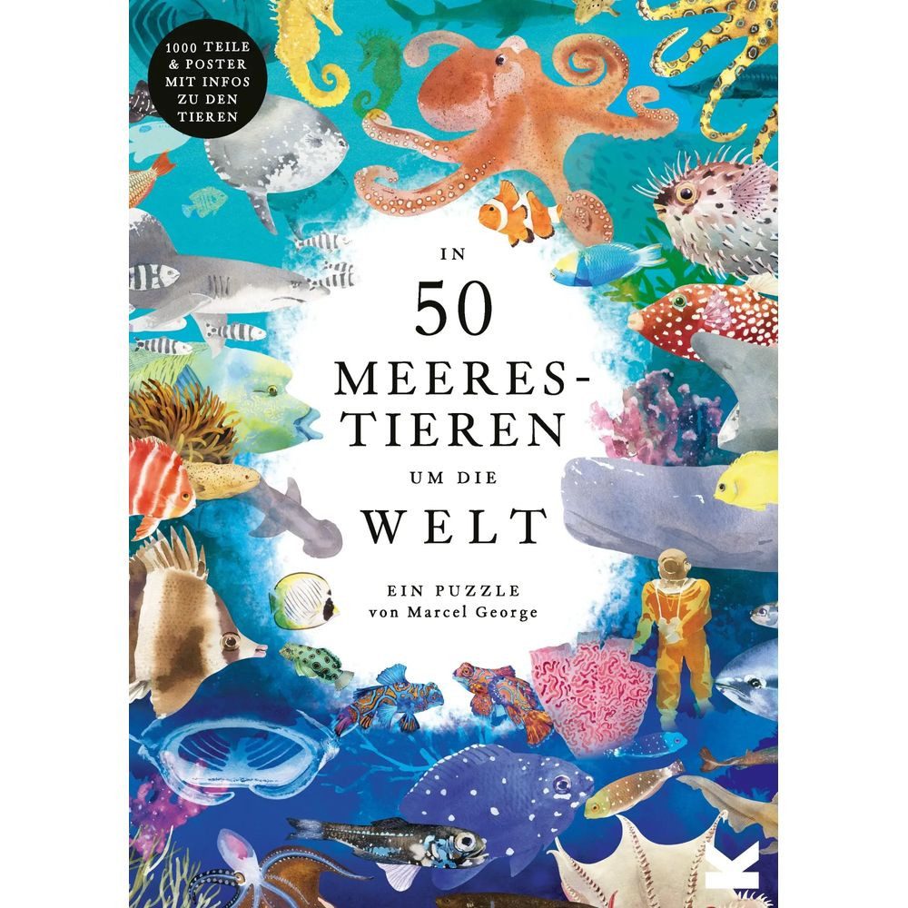 Laurence King Puzzle In 50 Meerestieren um die Welt, 1000 Puzzleteile