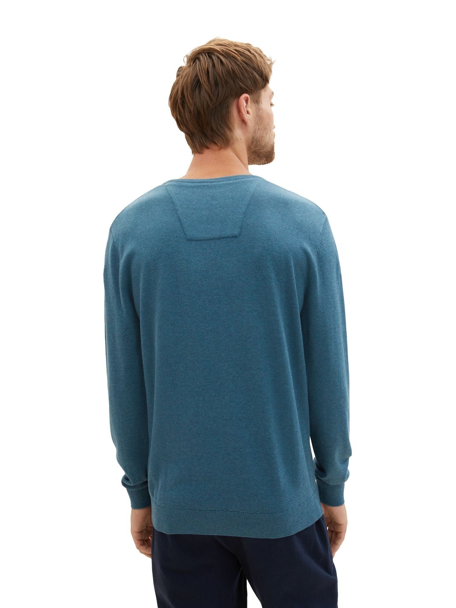 meliert Rippbündchen Sweatshirt melange mit Sweatshirt (1-tlg) TAILOR green dark TOM Pullover
