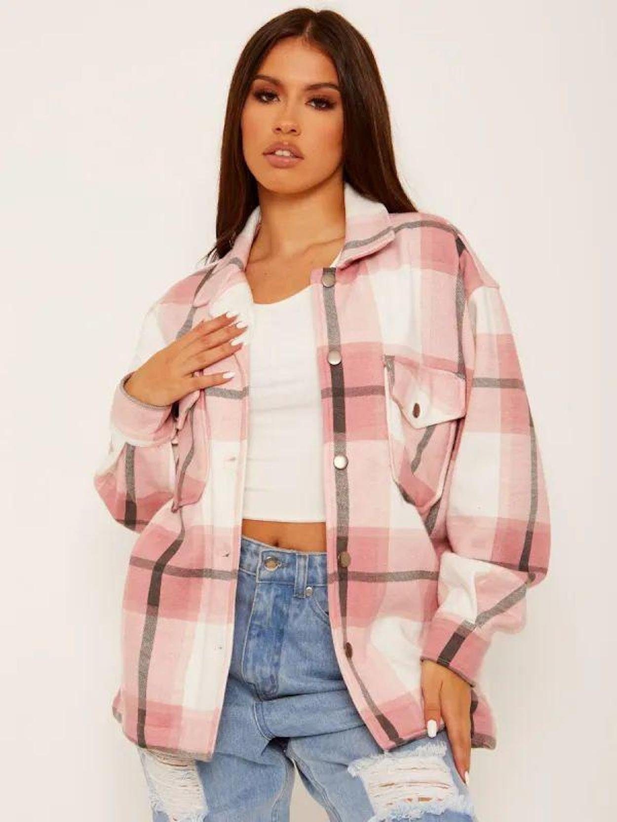 Worldclassca Flanellbluse Worldclassca Oversized Karo Hemd Hemdjacke Kariert Holzfällerhemd