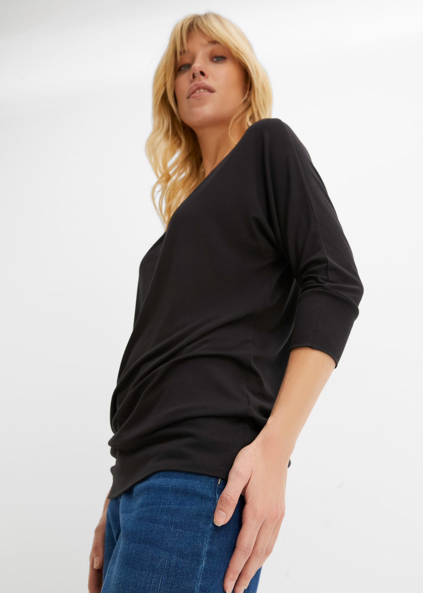 bonprix Oversize-Shirt weite Passform, 3/4-Ärmel, weiter Ausschnitt, aus Viskose