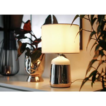 Konsimo Tischleuchte VENO Tischlampe Nachttischlampe glänzend Silber, Leuchmittel wechselbar, 1,5m, E14