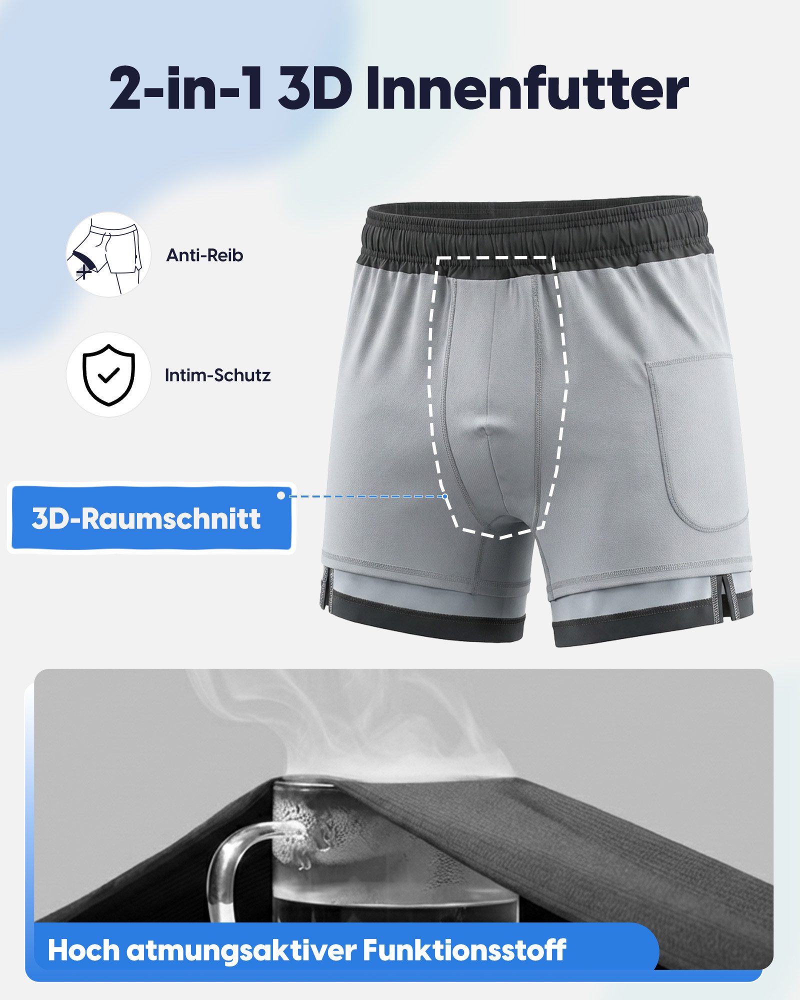 MaaMgic Shorts Herren Elastan kurze Hose 2-in-1 Badehose schnelltrocknend Sporthose (1-tlg)