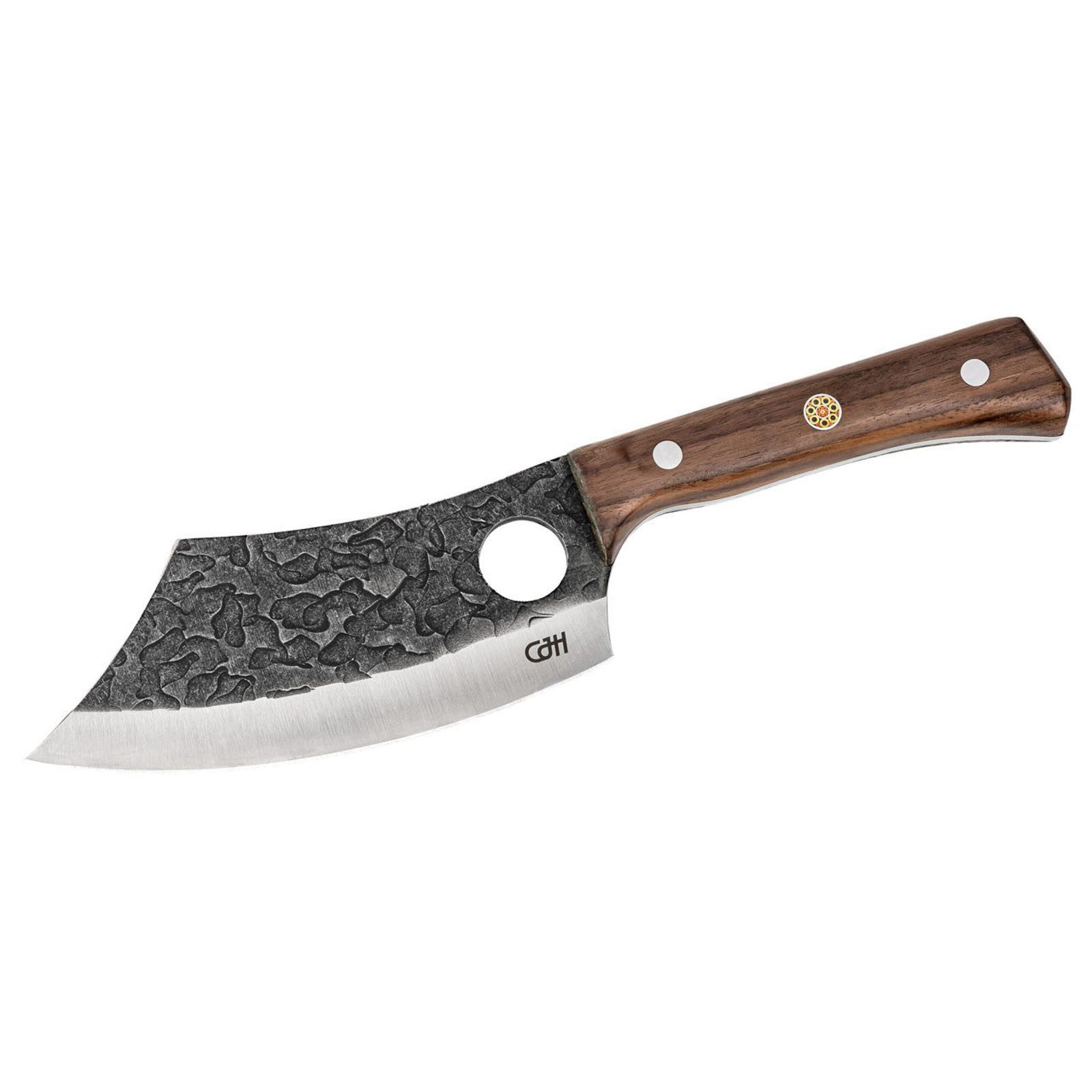 CJH Universalmesser Outdoor Kochmesser Full Tang Camping, Gürtelmesser Scheide Walnuss Holz