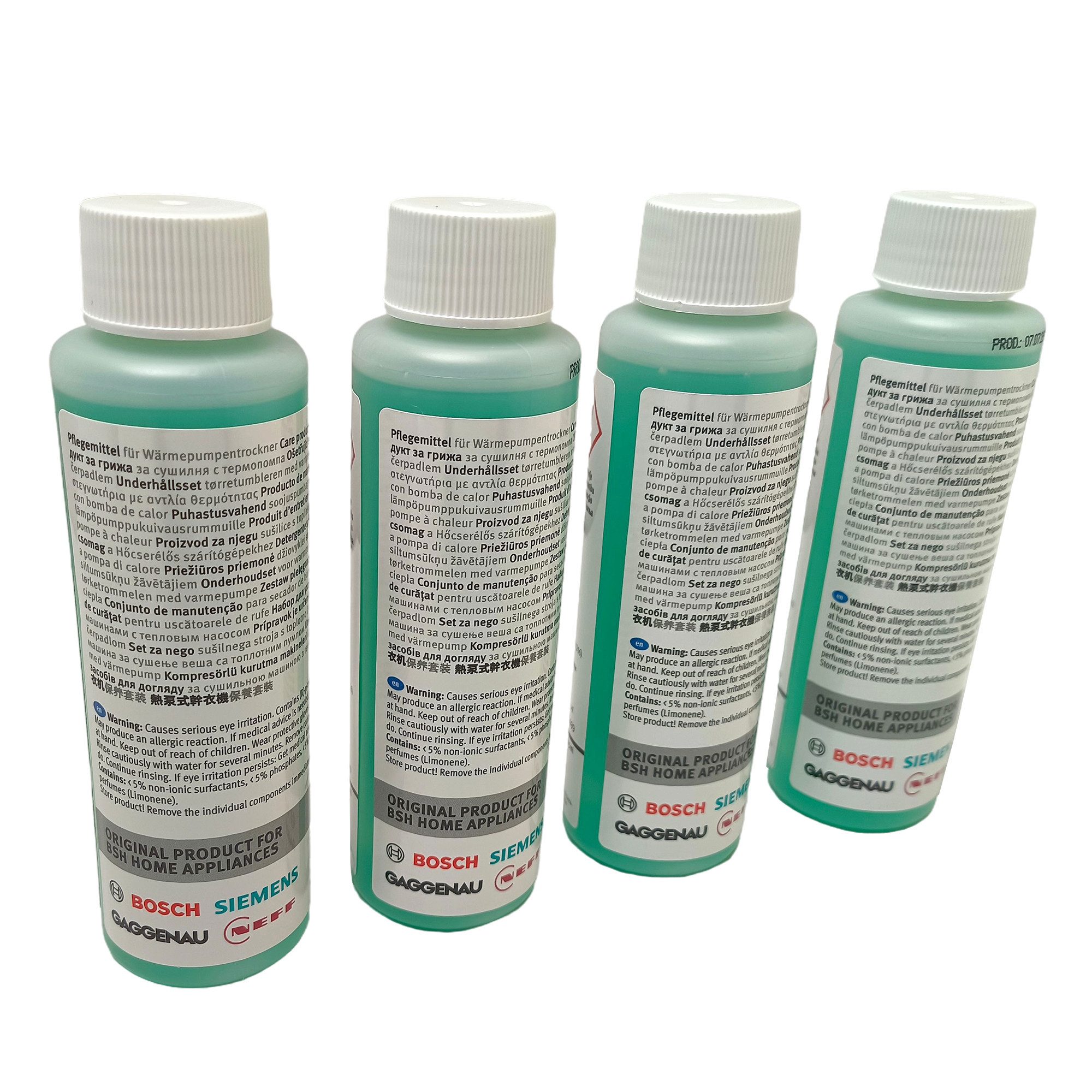 BOSCH 4x Reiniger 00312111 00311829 Pflegeset (4x125 ml für Wärmepumpentrockner mit Pflegeprogramm)