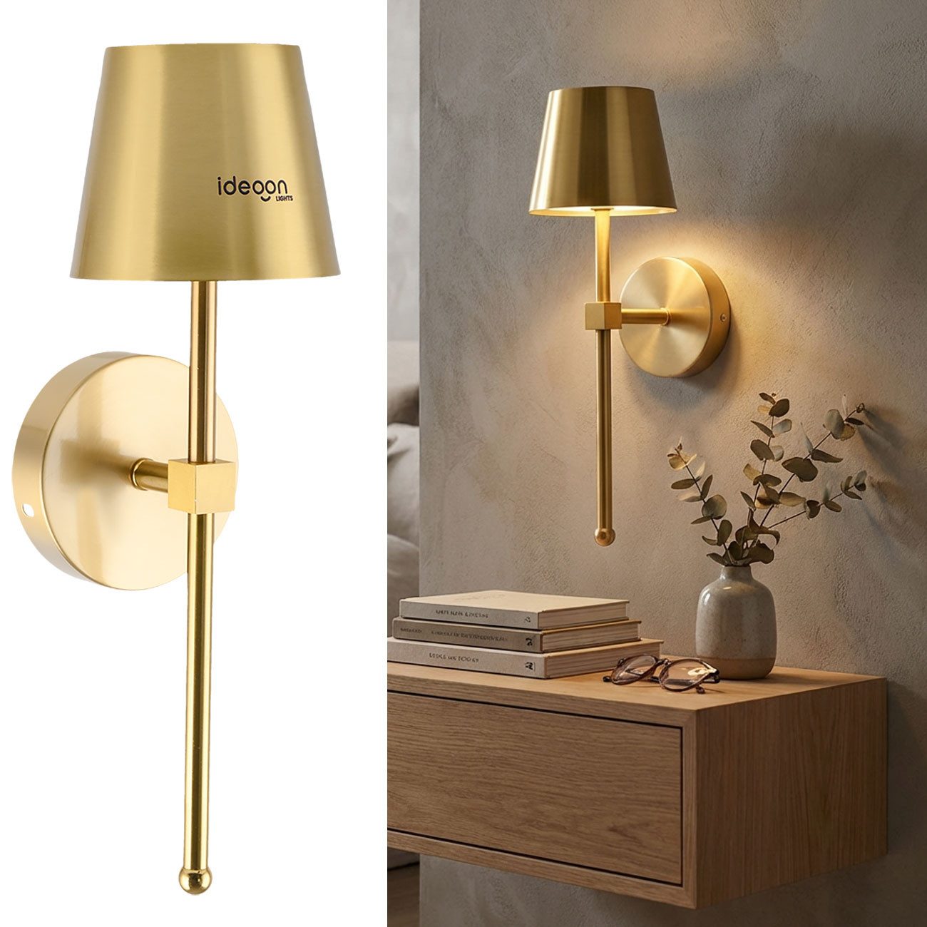 shop'n smile ideoon LED Wandleuchte Kabellose LED Wandleuchte Akku dimmbar Timer & Touch-Sensor GOLD, 44 hochwertige LEDs, Warmweiss  Neutralweiss  Kaltweiss, 3-stufig dimmbar/Ladezeit ca. 5–6 Std./Ø 11xH35cm