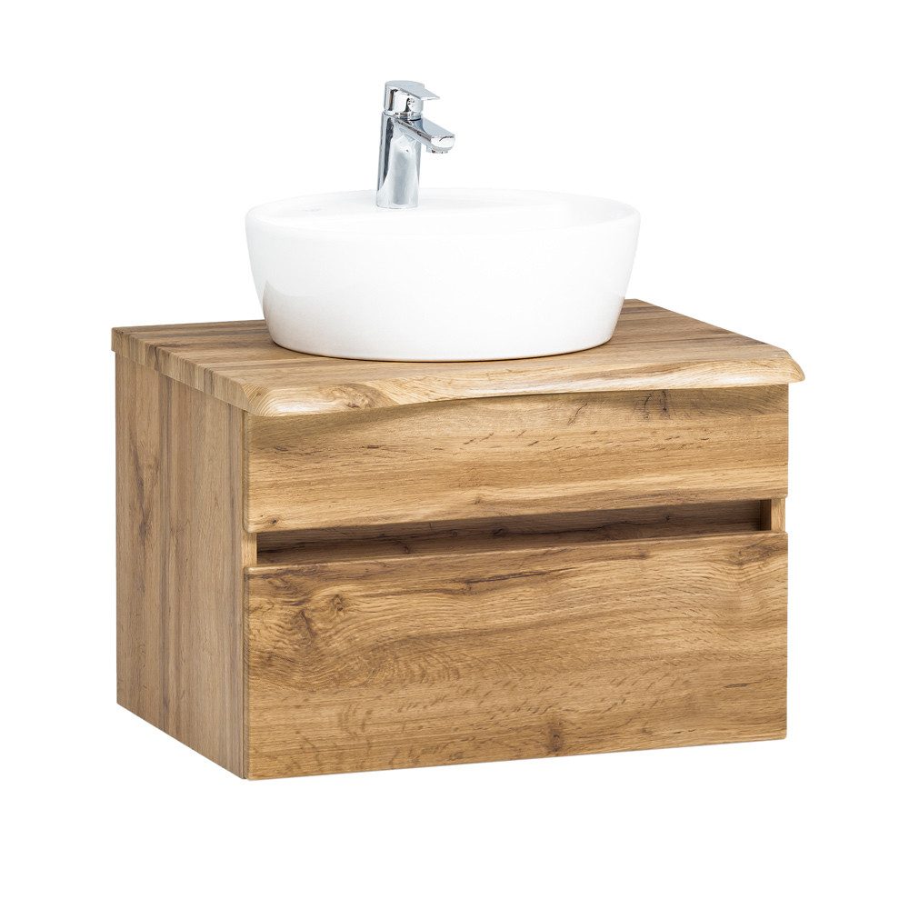 Lomadox Waschtisch VIDAGO-03, Wotan Eiche Nb. mit platte in Baumkanten Optik 61/55/52 cm. Reduzierter Preis € 677,03. Unverbindliche Preisempfehlung € 867,99