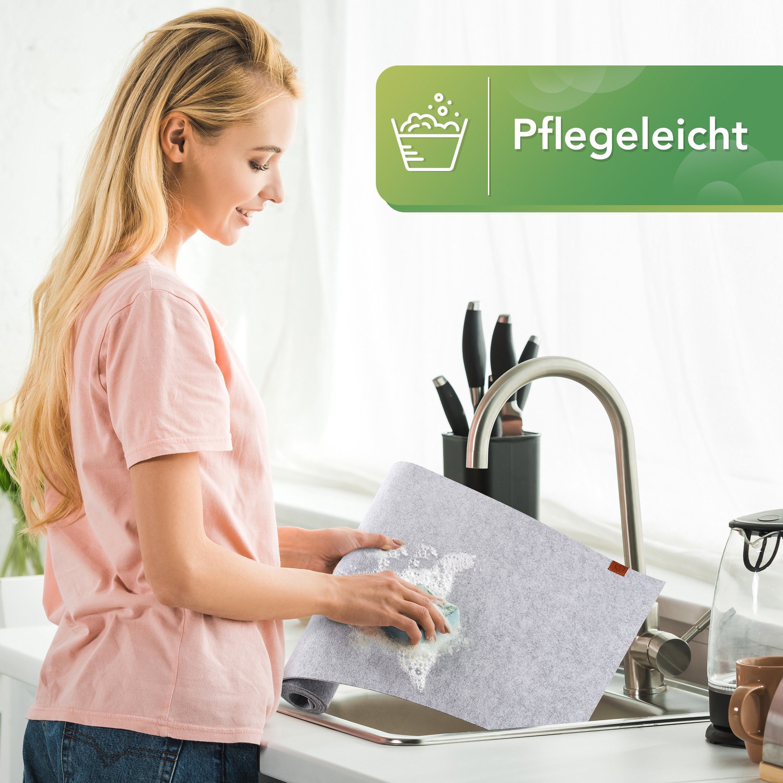 Loco Bird Tischläufer aus Filz, Abwaschbare Tischdecke mit Kunstleder-Label (skandinavische Tischband Deko), Tisch Filzläufer für draußen – Bild 4 von 5