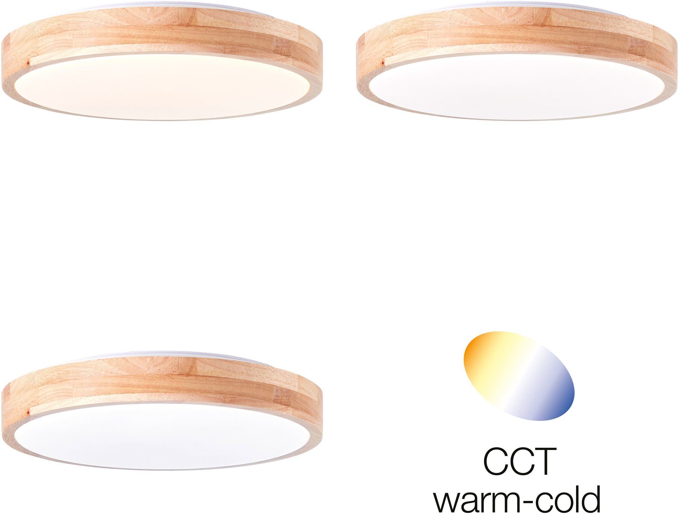 Brilliant LED Deckenleuchte Slimline, LED fest integriert, Ø 34 cm, CCT, 1300 lm, Metall/Holz/Kunststoff, holz hell/weiß