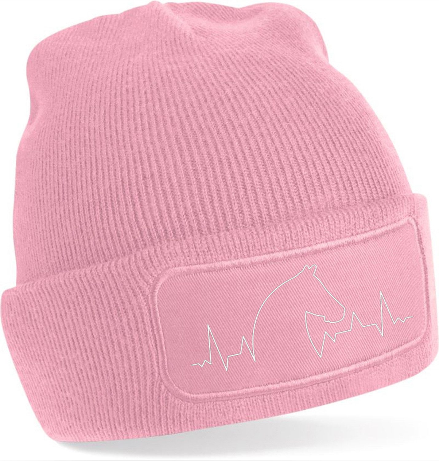 MyDesign24 Strickmütze für kalte Tage - Beanie mit Pferd in Herzschlag Print Pferde Mütze Wintermütze für Männer, Frauen, Jungen und Mädchen i154