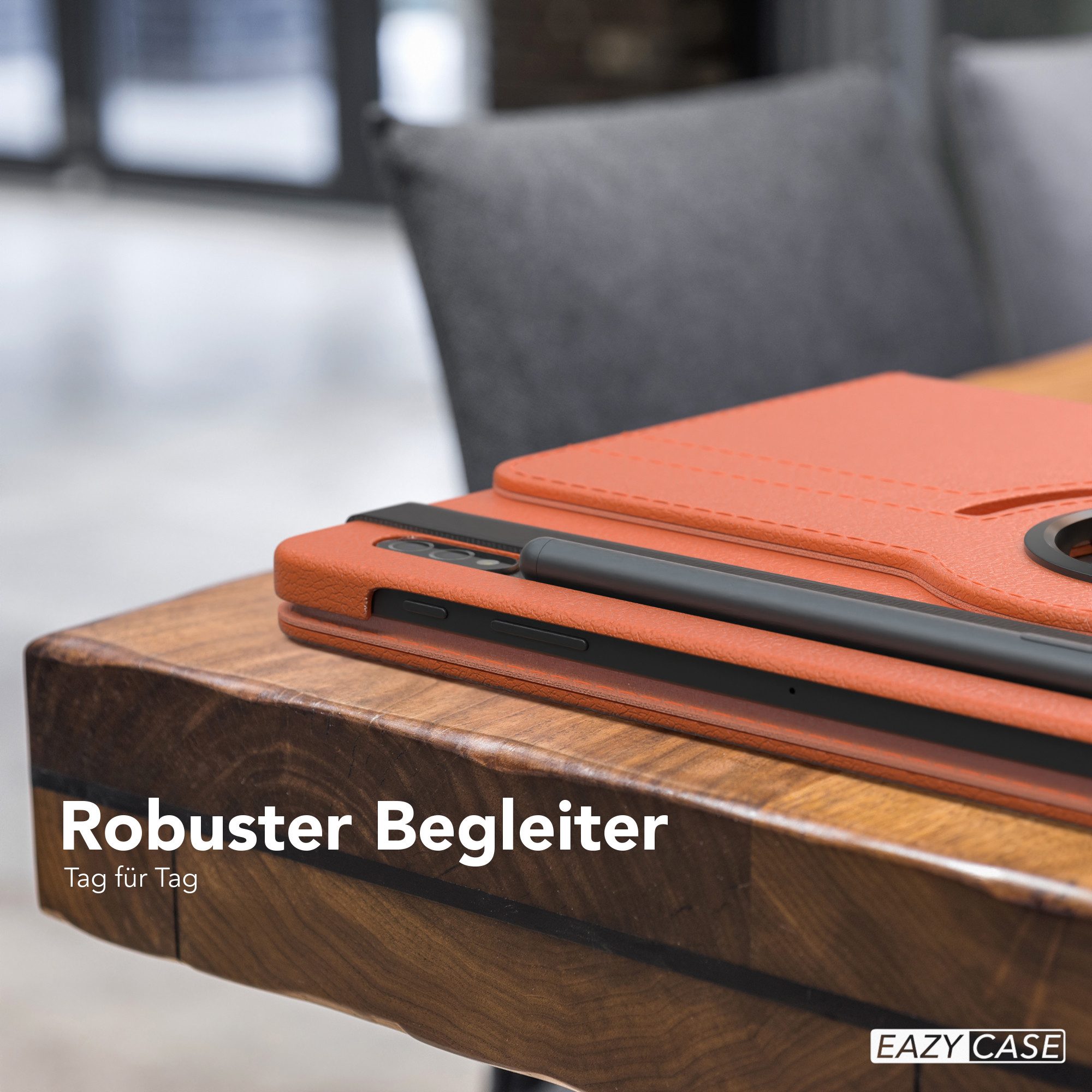 EAZY CASE Tablet-Hülle Rotation Case für Samsung Galaxy Tab S8 / Tab S7 11 Zoll, Tabletschutz robust magnetisch verstellbar Klappetui mit Deckel Orange