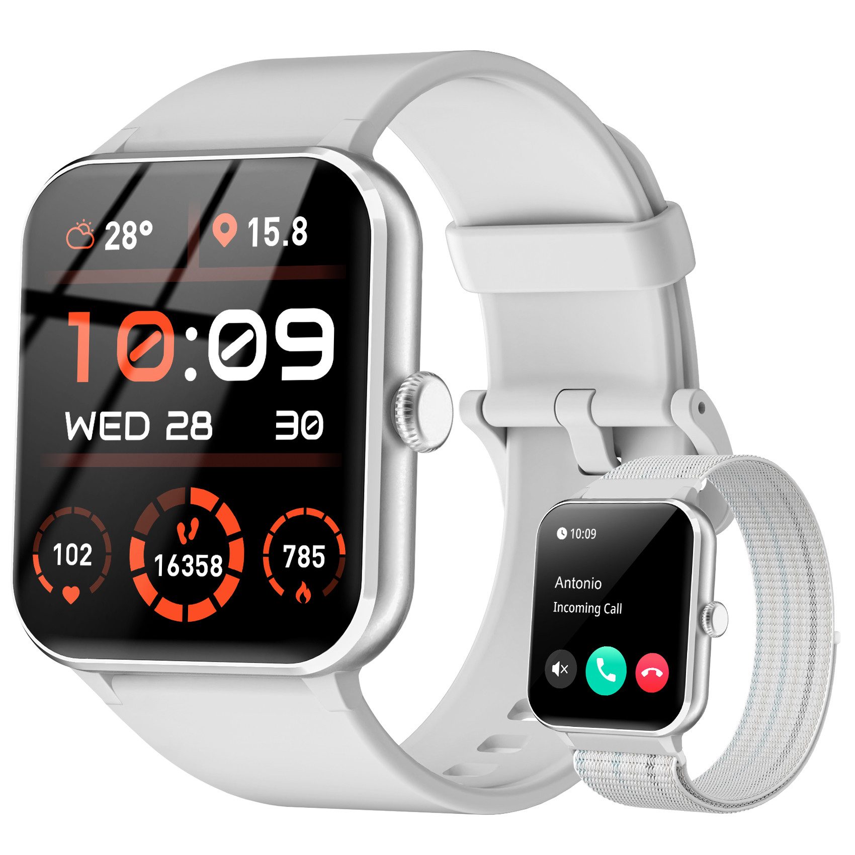blackview Smartwatch Damen Herren mit 7 Tagen Akkulaufzeit,3 Armbänder, 1,85" HD Smartwatch Set, 1-tlg., 3× Armbänder (Silikon + Metall + Geflochten) und Ladekabel, 350mAh,KI-Sprachassistent, HR,SpO₂,Schlaf,100+Sportmodi,Schritten,IP68