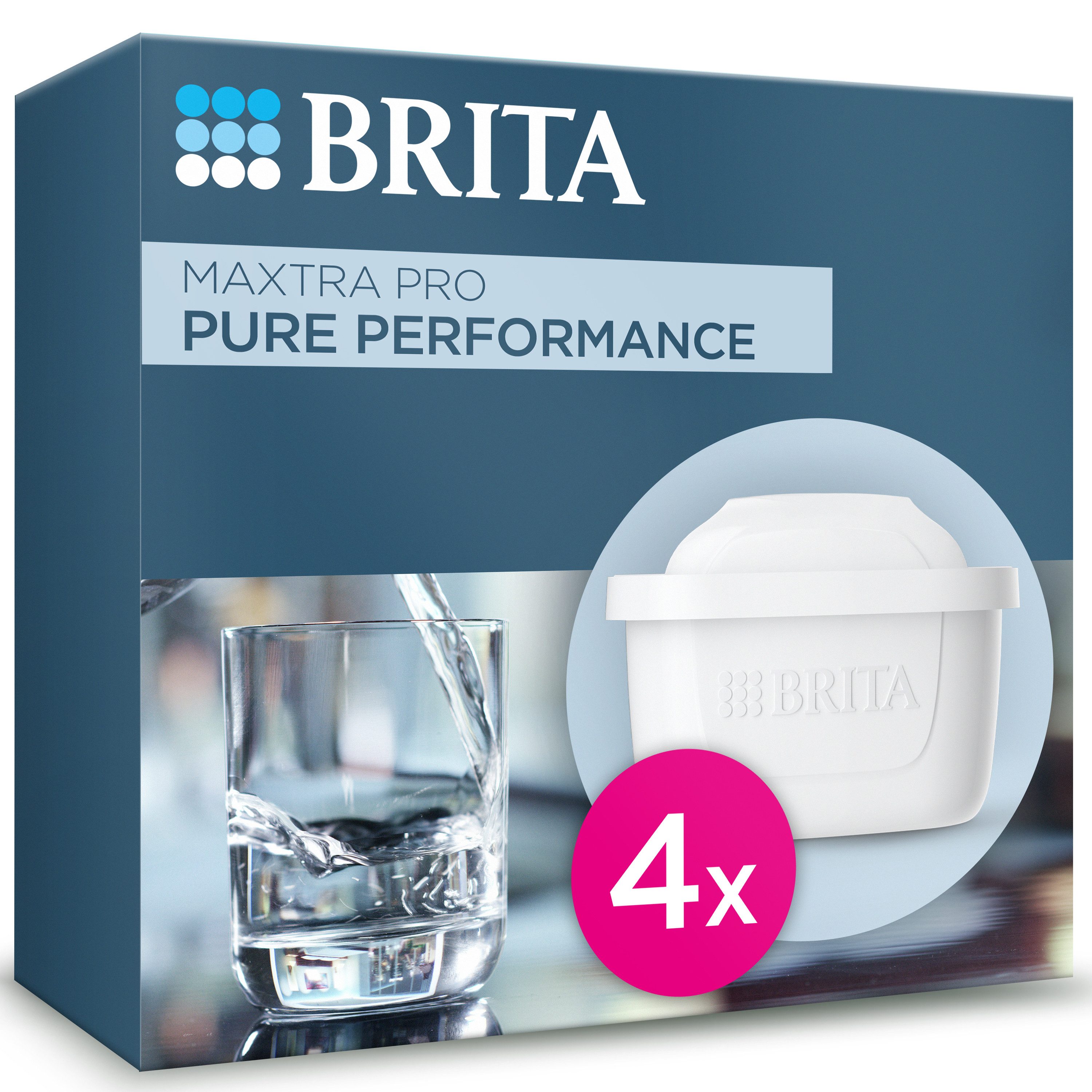 BRITA Wasserfilter Kartusche MAXTRA PRO Pure Performance (All-in1) 4er-Pack, Original Ersatz-Wasserfilter für BRITA-Kannen, filtert Chlor…