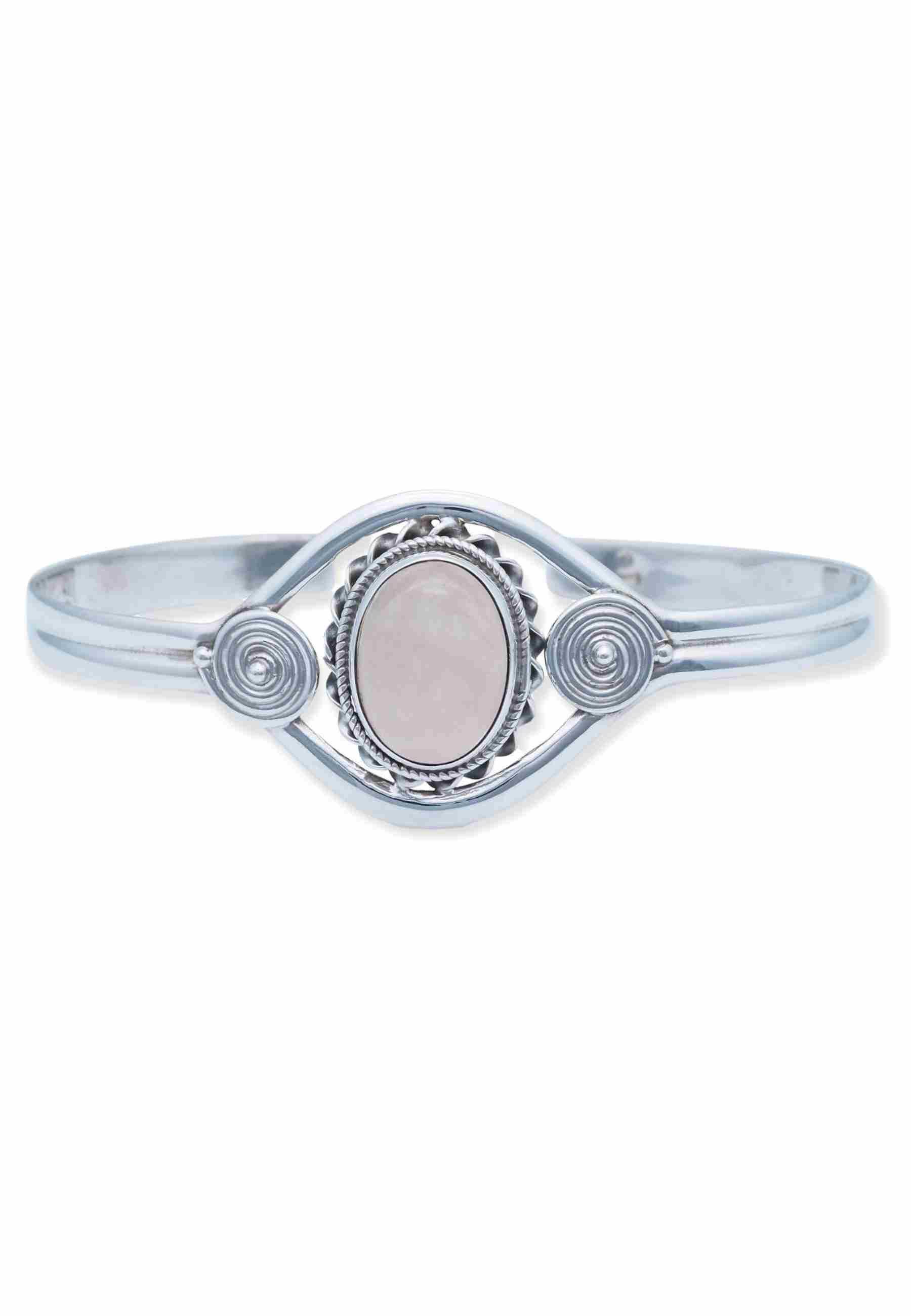 mantraroma Silberarmband EGBA aus 925 Silber mit Rosenquarz (Armschmuck im Schmuckbeutel), 925 Sterling Silber Armschmuck für Damen