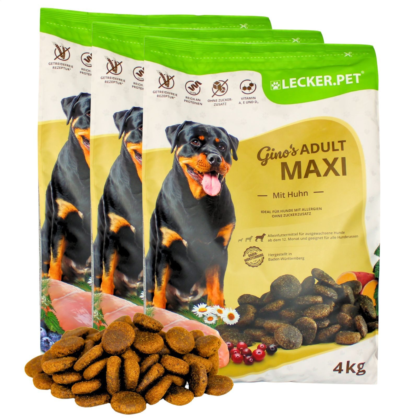 Lecker.Pet 12 kg Lecker.Pet® Gino's Adult Maxi mit Huhn Hundefutter Сухий корм для тварин Huhn