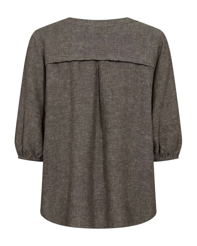 FREEQUENT Schlupfbluse FQLAVA-BLOUSE melierte Sommerbluse mit Leinen
