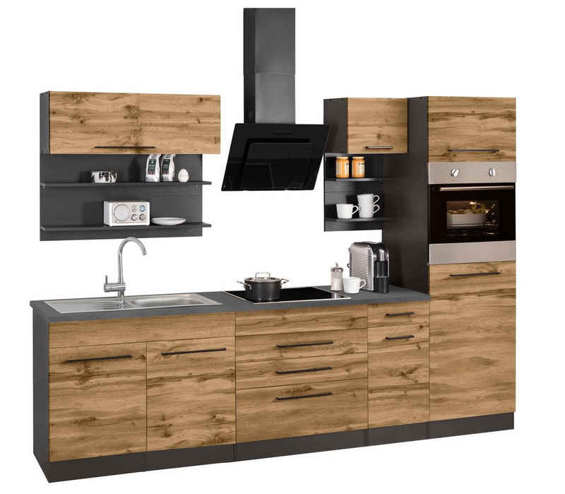 HELD MÖBEL Küchenzeile »Tulsa«, Breite 290 cm, mit E-Geräten, schwarze Metallgriffe, MDF Fronten