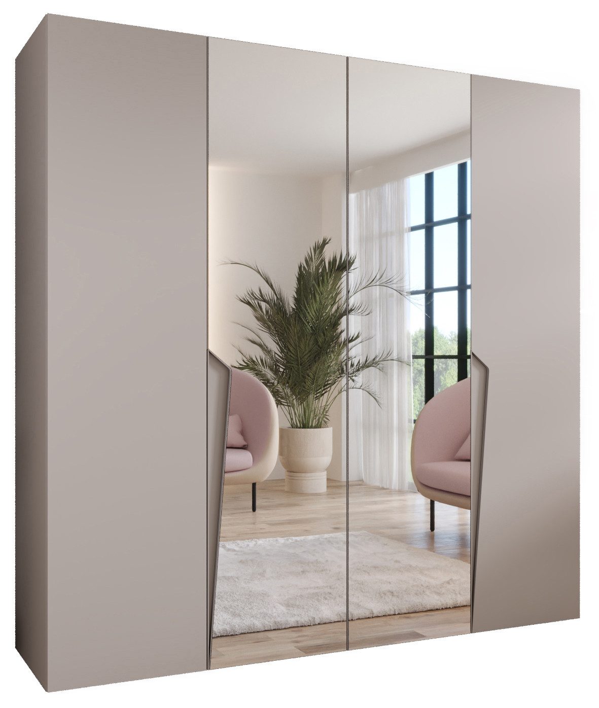 ABIKS MÖBEL Drehtürenschrank PIANO 2 Schlafzimmerschrank mit Spiegel Kleiderstange und Regalen