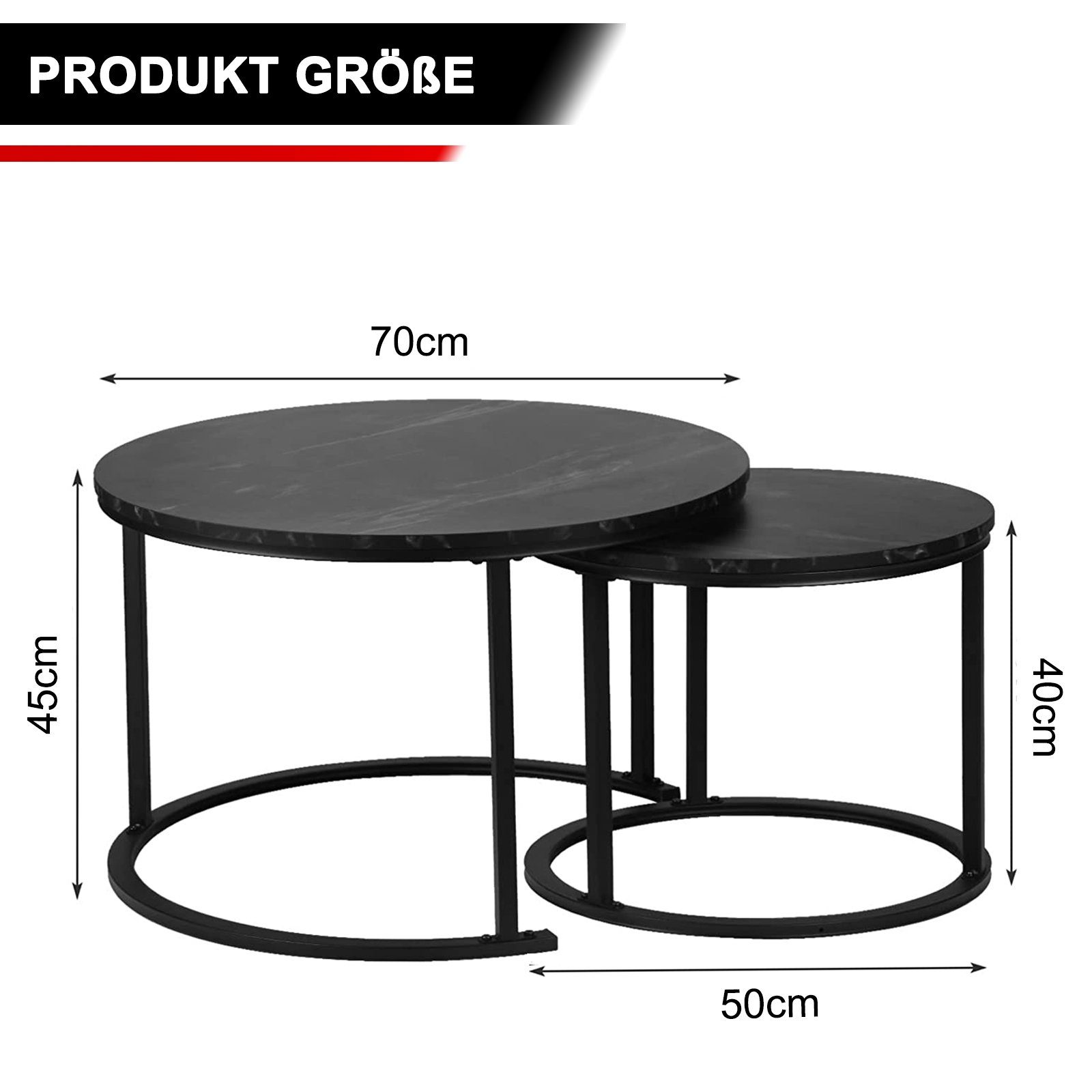 Modern (2er-Set), 2er Beistelltisch, Tisch: Couchtisch Schwarz, Großer Kleiner 70x45cm, 50x40cm SWISSBRAND Tisch: