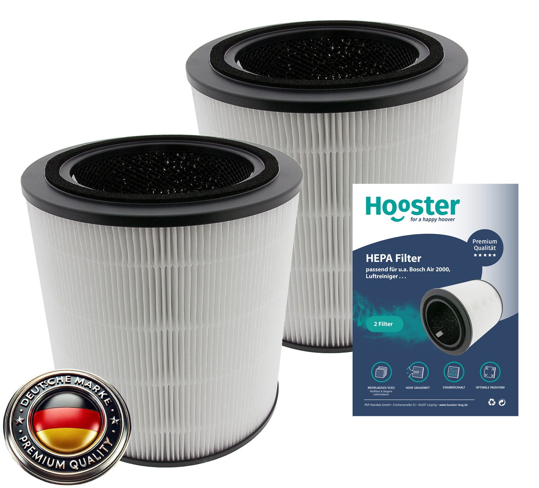 Hooster Luftfilter 2er Set Filter kompatibel mit Bosch Air 2000 Luftreiniger, 3in1 HEPA/Aktivkohle Filter für eine optimale Luftreinigung