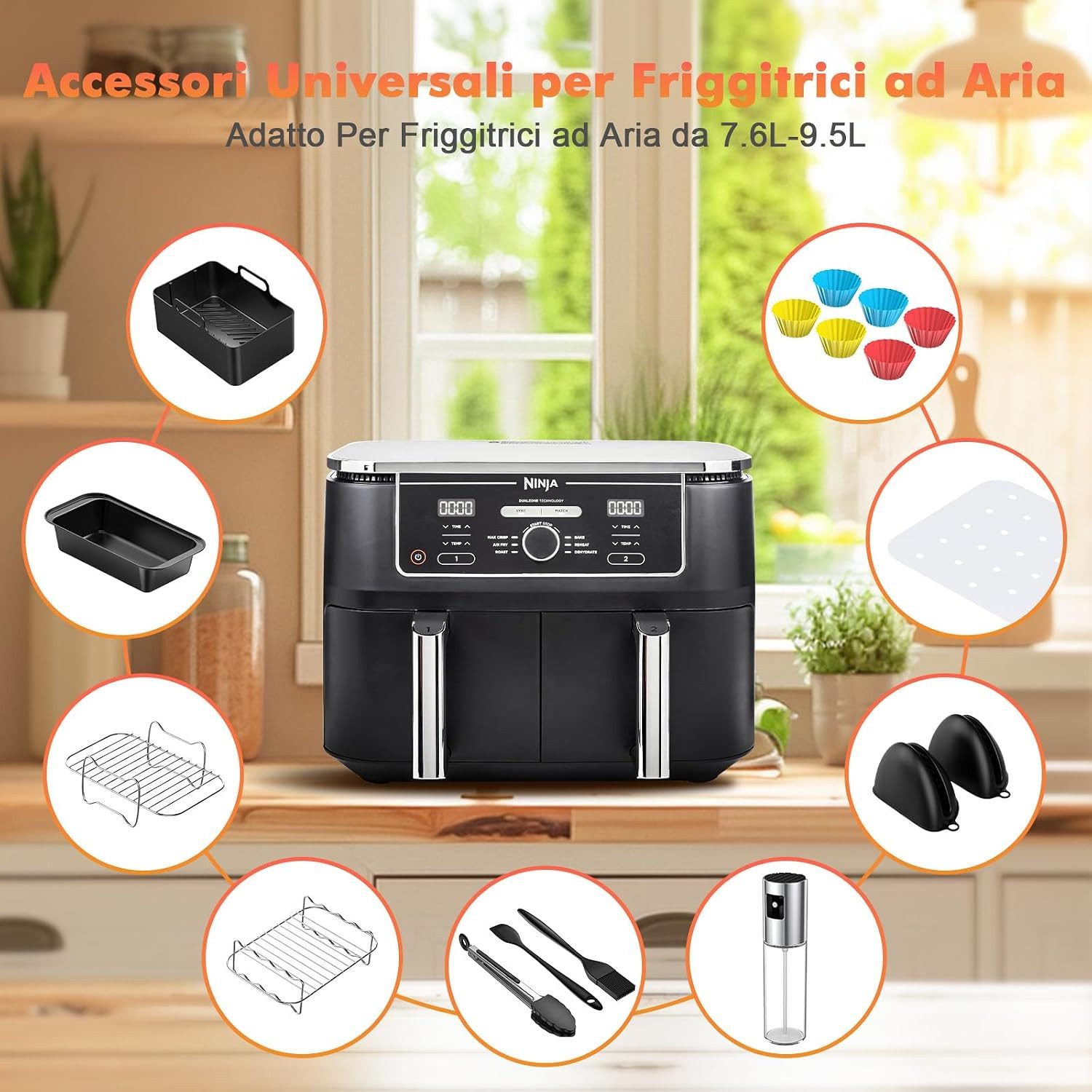 Vernatti Backform 18-tlg. Heißluftfritteusen-Zubehör Set für 7,6–9,5 l Airfryer, (8-teiliges Zubehörset für Heißluftfritteusen zum Backen und Grillen 18-tlg), 1 – Bild 5 von 5