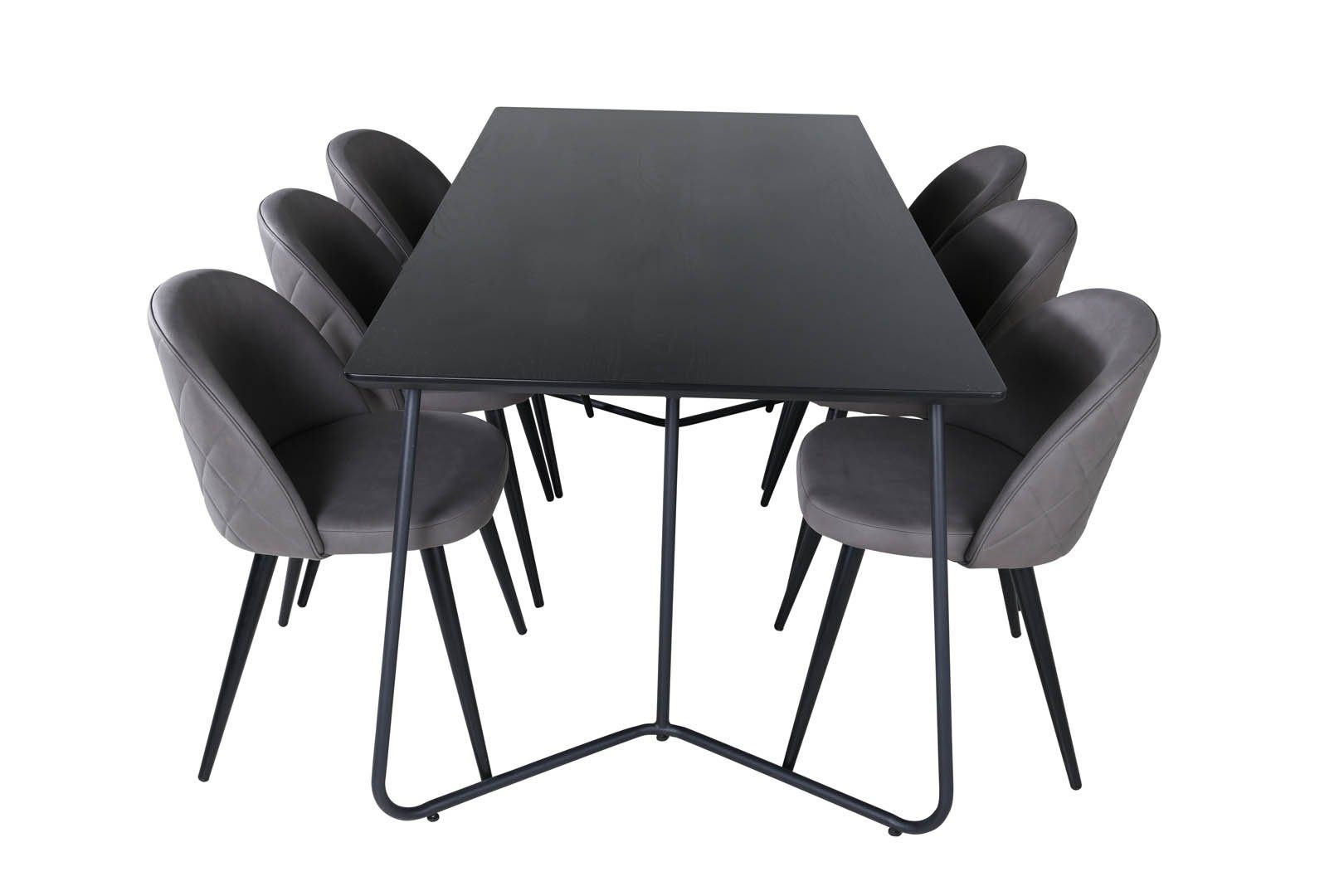 Esstisch 6 Velvet Grau schwarz PippiBL Essgruppe Essgruppe St, (7-tlg) ebuy24 und