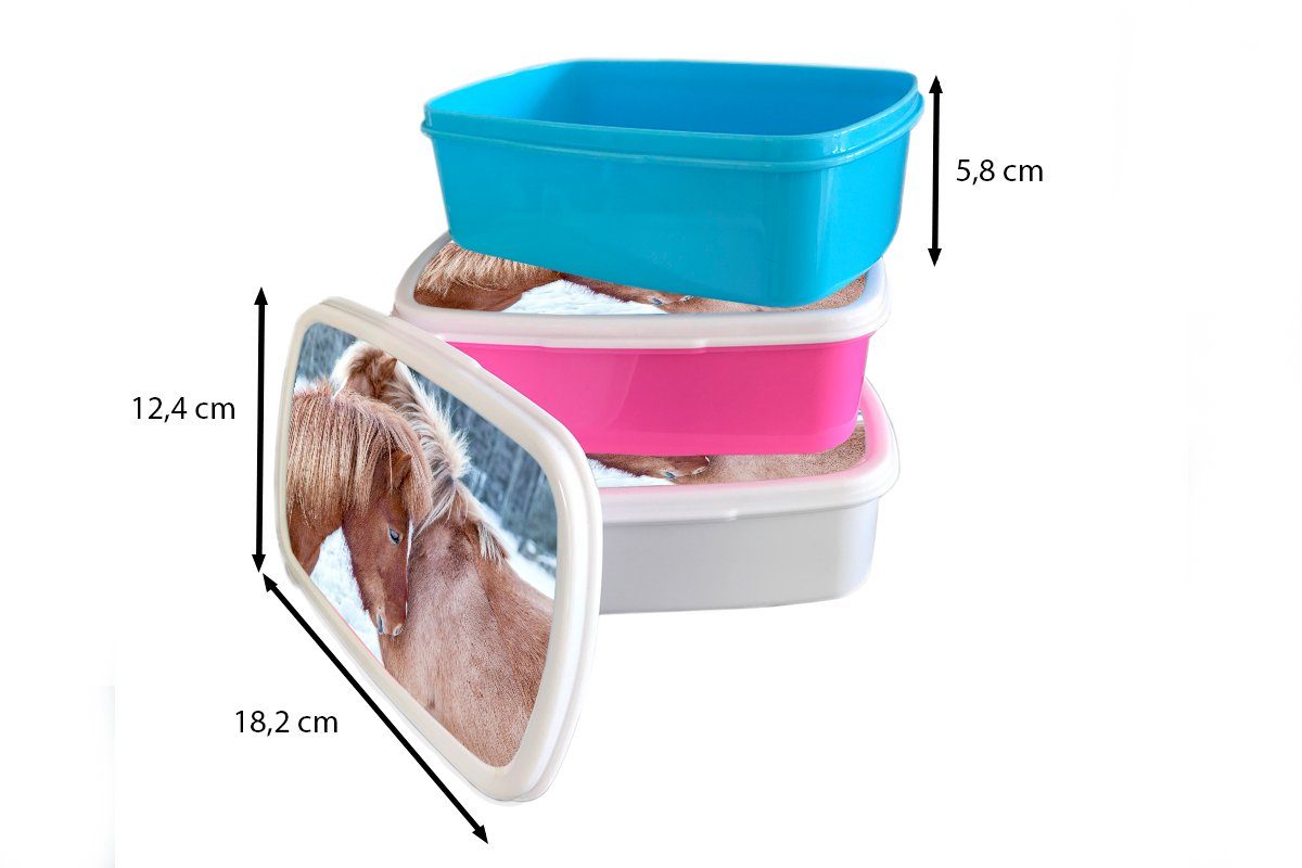 Lunchbox für Brotbox - Brotdose, Fohlen Pferde und Schnee, - Jungs weiß Kunststoff, Mädchen Erwachsene, (2-tlg), MuchoWow für Kinder und