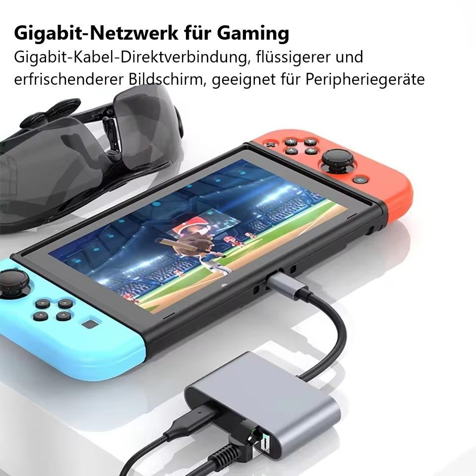 Montegoni 4-in-1 USB C Dockingstation mit RJ45, PD 60W und USB Hub Computer-Adapter zu USB Type-C, 1000Mbps Ethernet Port, Kompatibilität, Kompaktes Design
