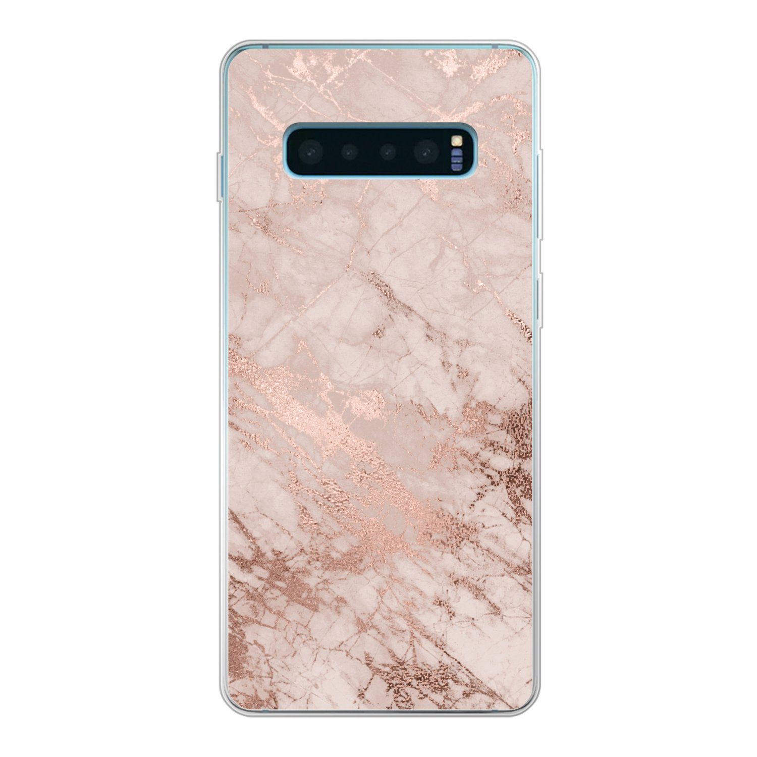 MuchoWow Handyhülle für Samsung Galaxy S10 Plus Marmor - Rosa - Luxus - Marmoroptik - Glit, Phone Case, Silikon, Schutzhülle Dünn