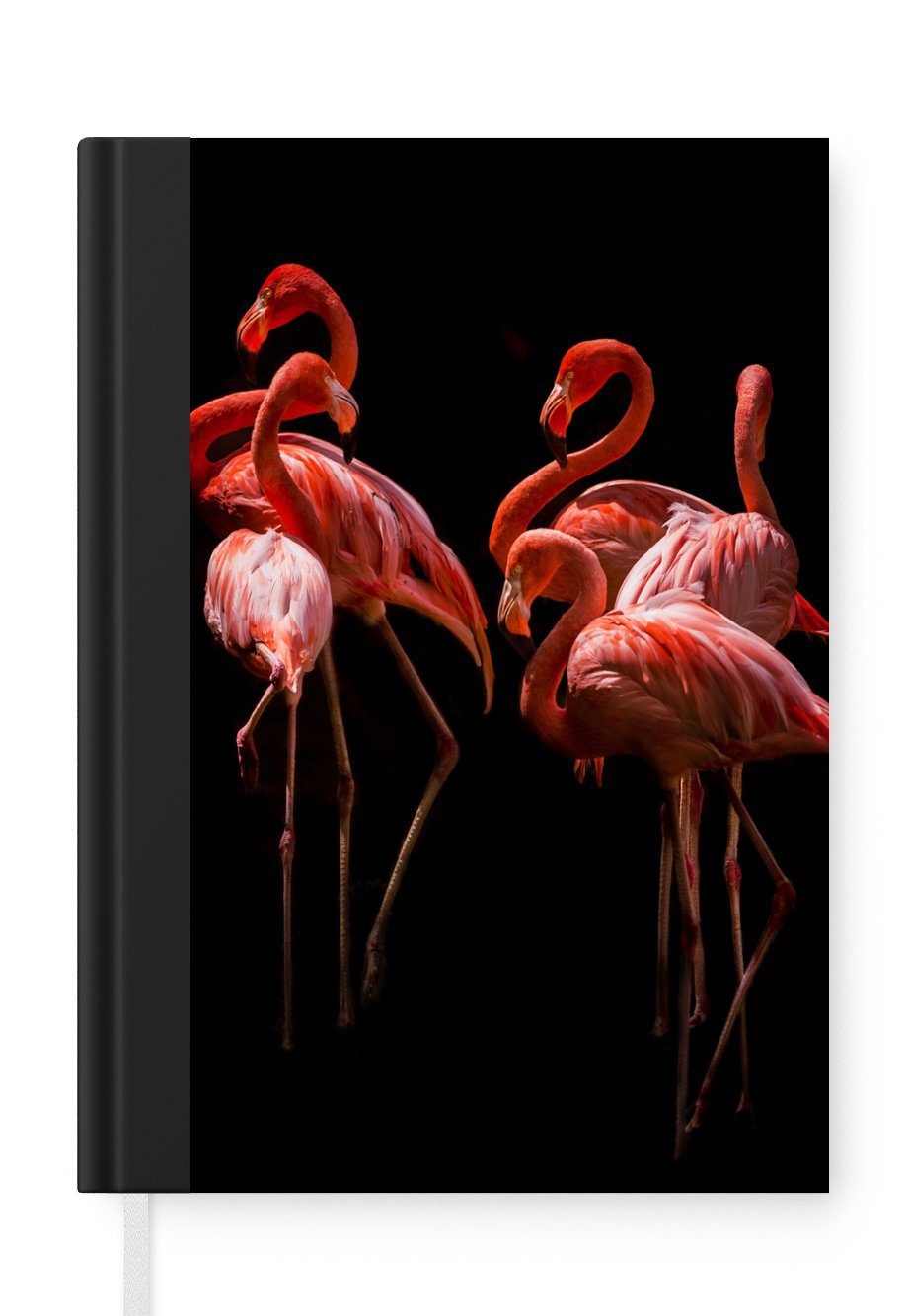Federn - Schwarz, Notizheft, Tagebuch, 98 Haushaltsbuch Flamingos Notizbuch MuchoWow - A5, Seiten, Vögel - Journal, Merkzettel,