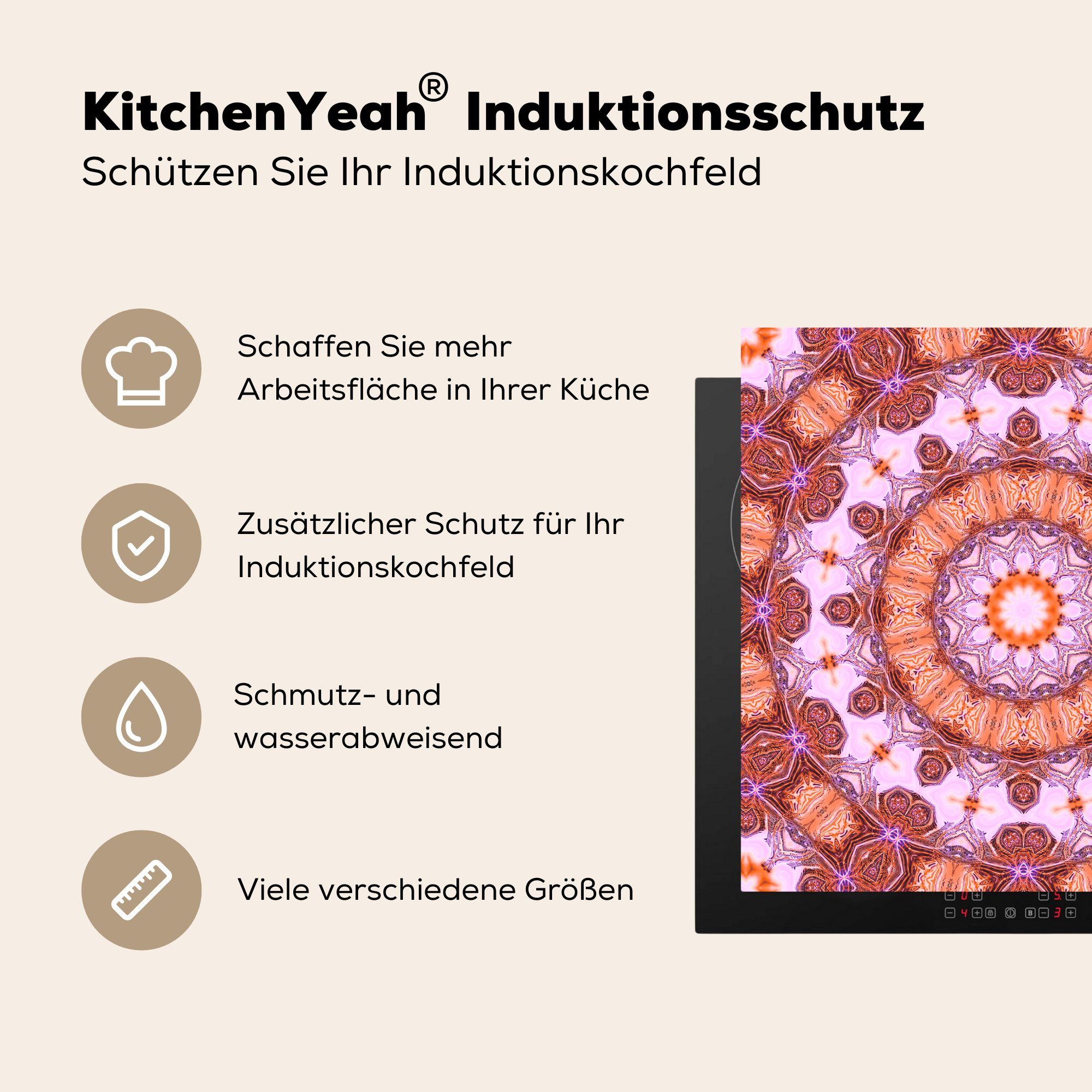 MuchoWow Mandala-Kaleidoskop, Herdblende-/Abdeckplatte küche cm, Vinyl, Arbeitsplatte Ceranfeldabdeckung, für tlg), 78x78 (1